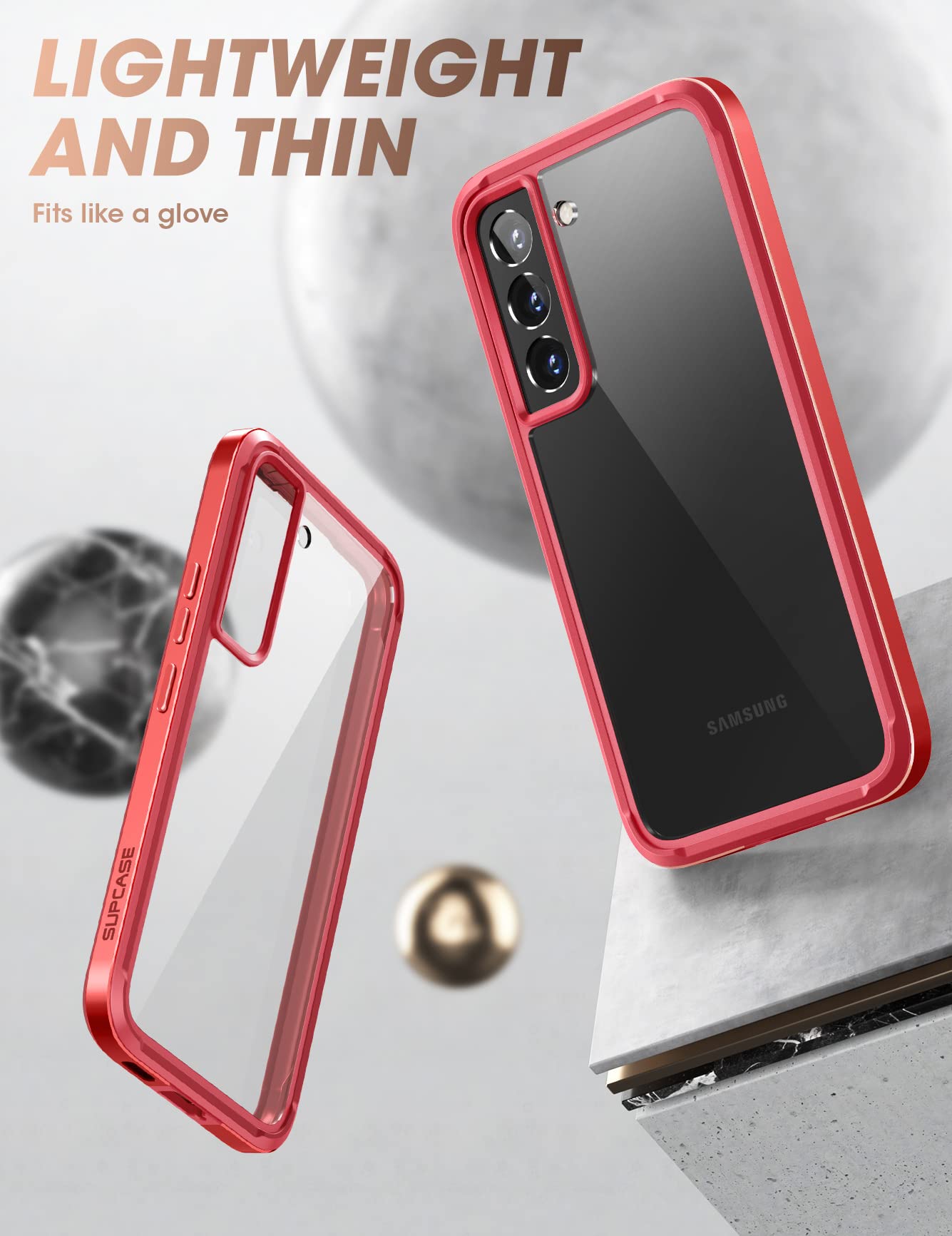 Supcase Unicorn Beetle Pro Slim Transparent Protective Case For Samsung Galaxy S22 Plus 5G (2022), Metallic Red