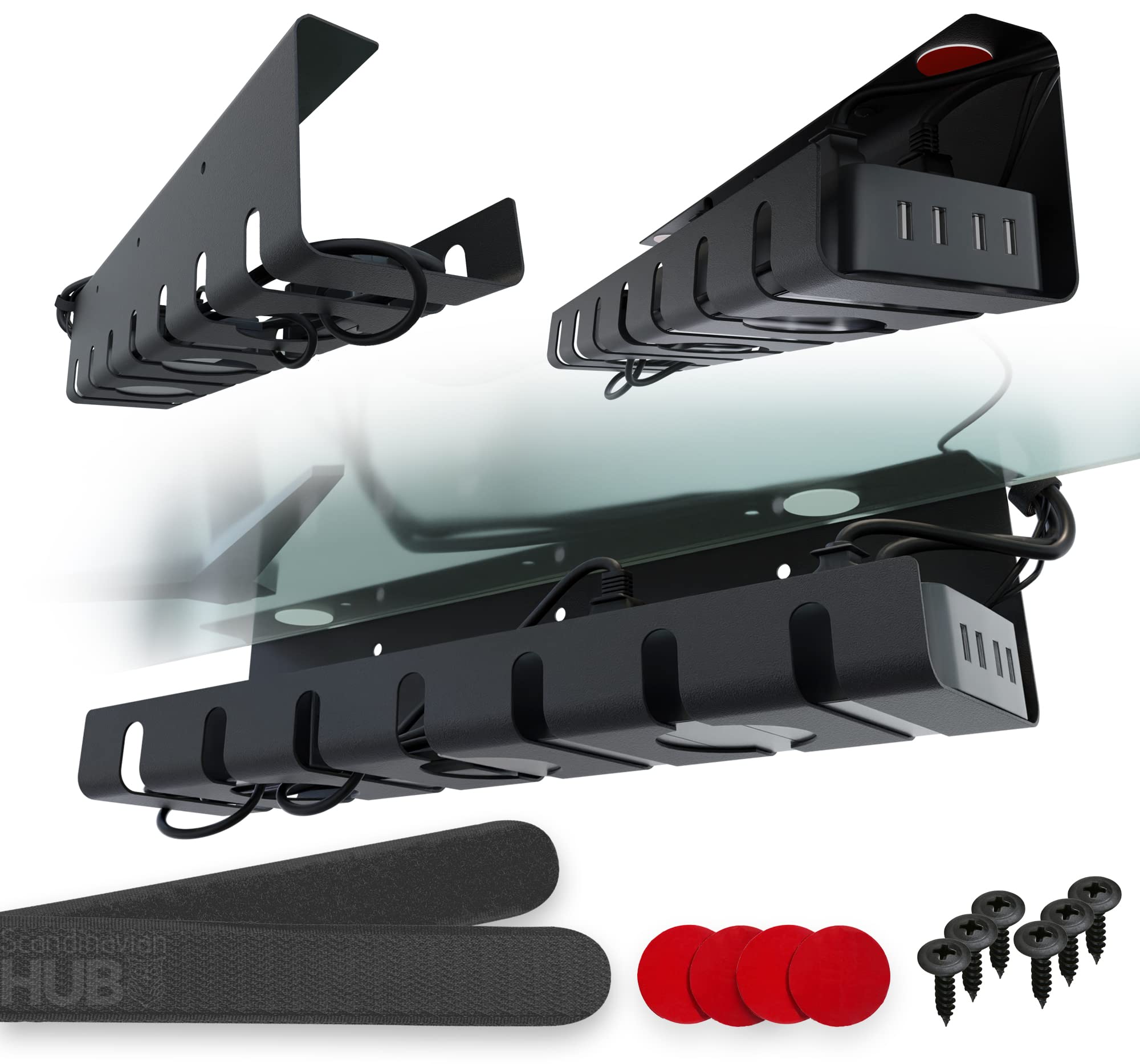 Under Desk Cable Management Tray   No Drill Cable Management For Glass Desk. Under Desk Cable Organizer For Wire Management. Perfect Standing Desk Cable Management Rack (Black   Set Of 2)