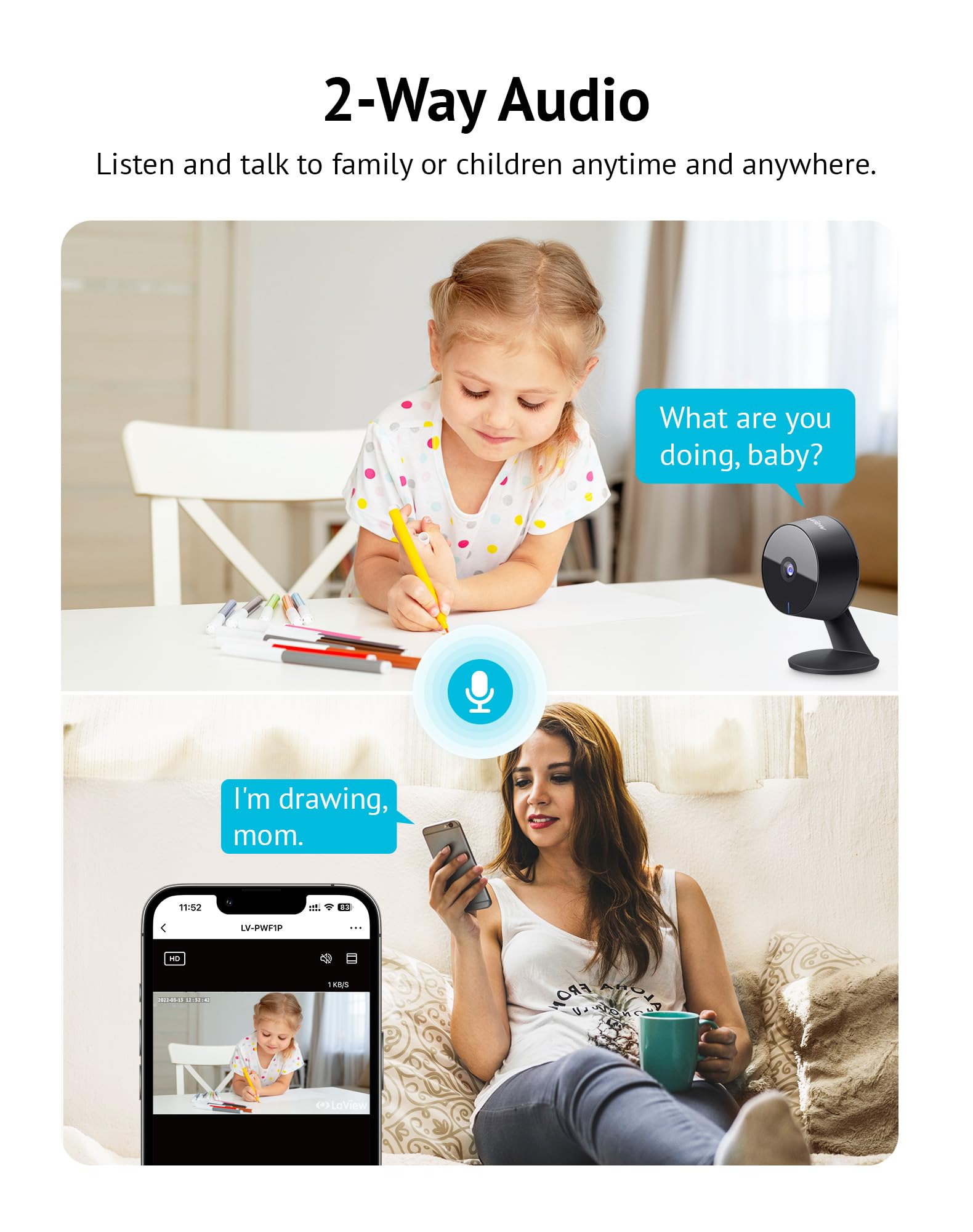Laview 4Mp 2K Cameras For Home Security Indoor, 5G& 2.4Ghz Home Security Camera For Baby/Elder/Pet/Nanny,Baby Cam Starlight Sens