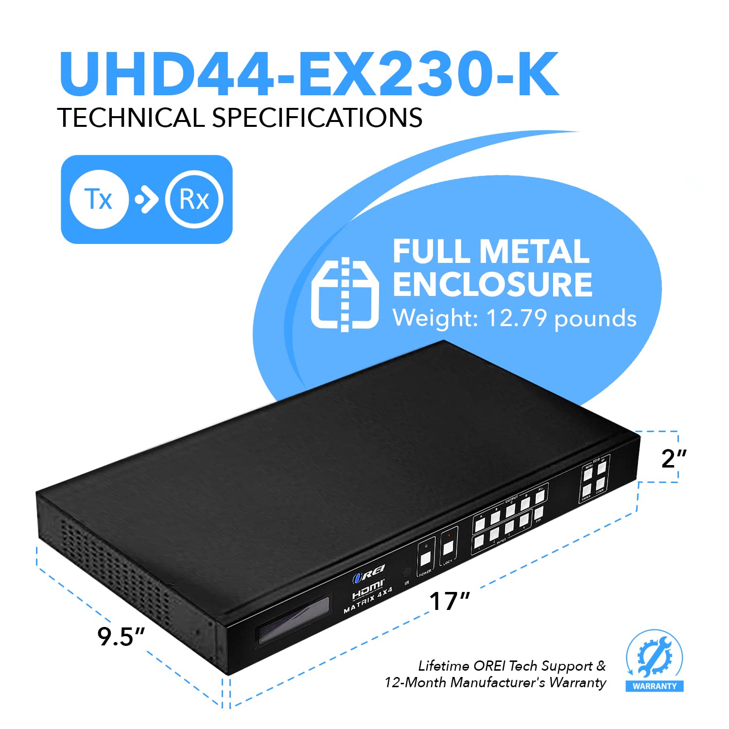 Orei Professional 4K 4X4 Hdmi Extender Matrix   Hdbaset Ultrahd 4K @ 60Hz 4:2:0 Over Single Cat5E/6/7 Cable With Hdr Switcher &