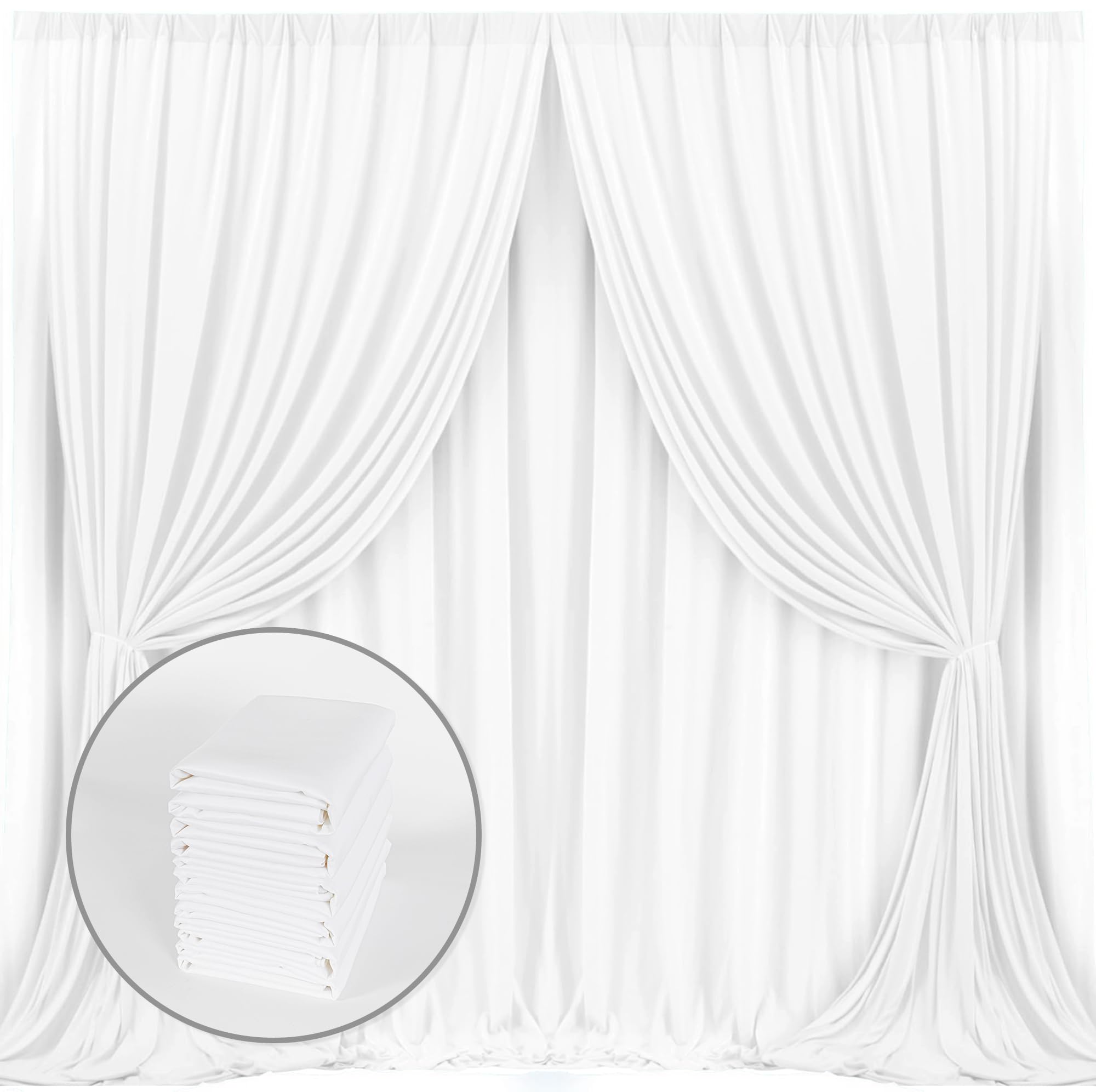 Mysky Home White Backdrop Curtain For Wedding Decor Holiday Party 6 Panels  White Wedding Backdrop Polyester Photography Backdro
