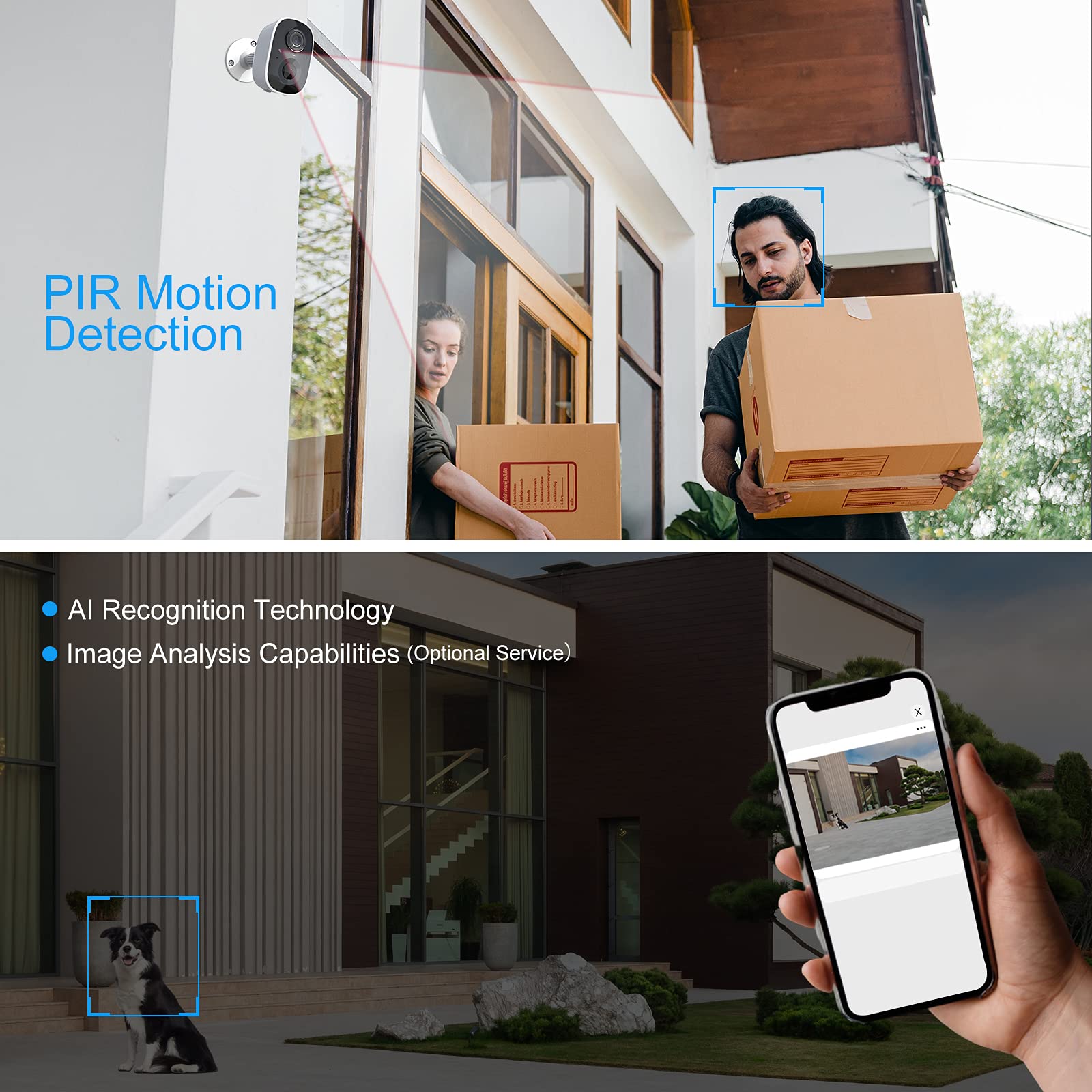 2K Hd Security Camera Wireless Outdoor, Wireless Rechargeable Battery Powered Wifi Home Surveillance Camera With Ai Pir, Waterpr