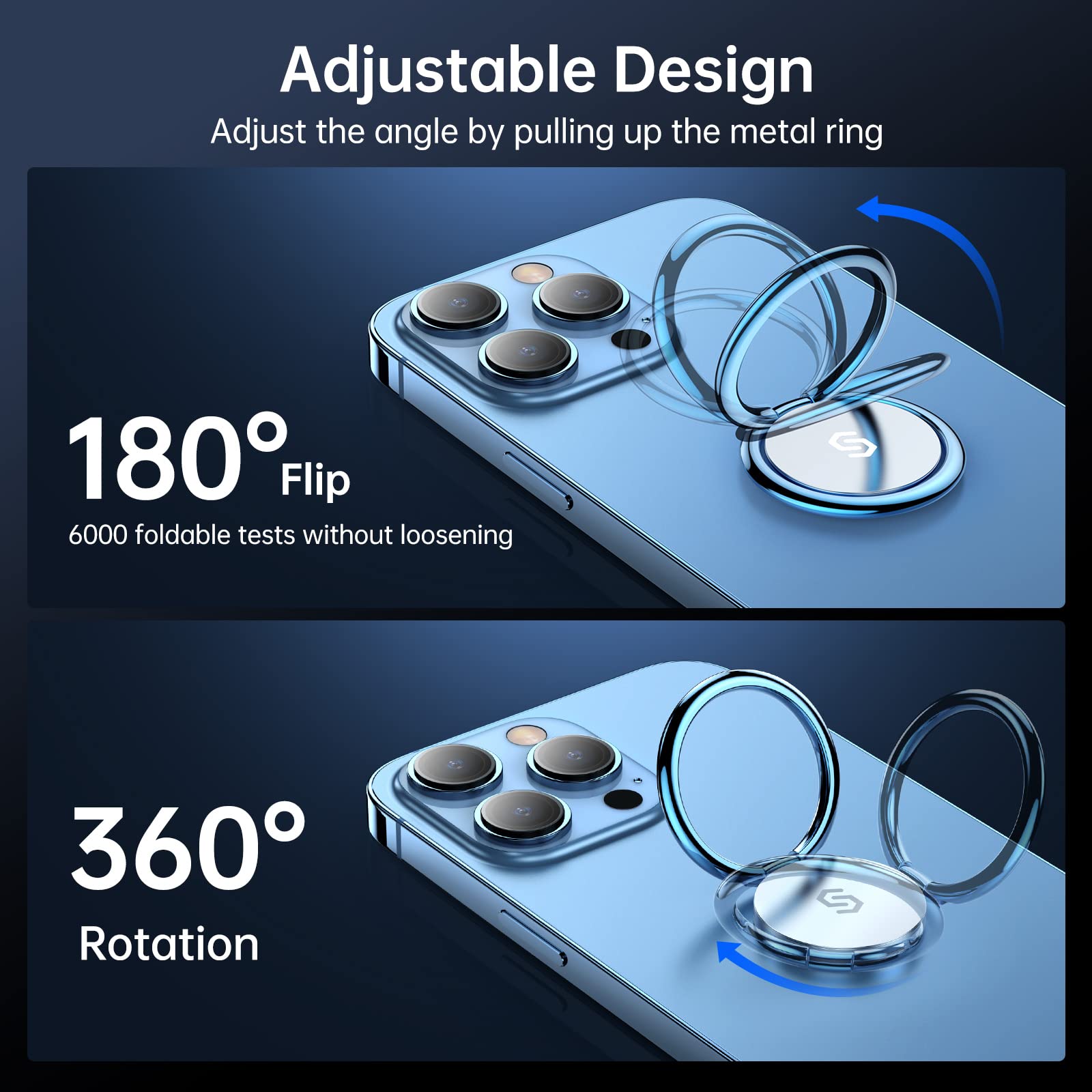 Syncwire Cell Phone Ring Holder Stand, 360 Degree Rotation Finger Ring Kickstand Polished Metal Phone Grip For Magnetic Car Moun