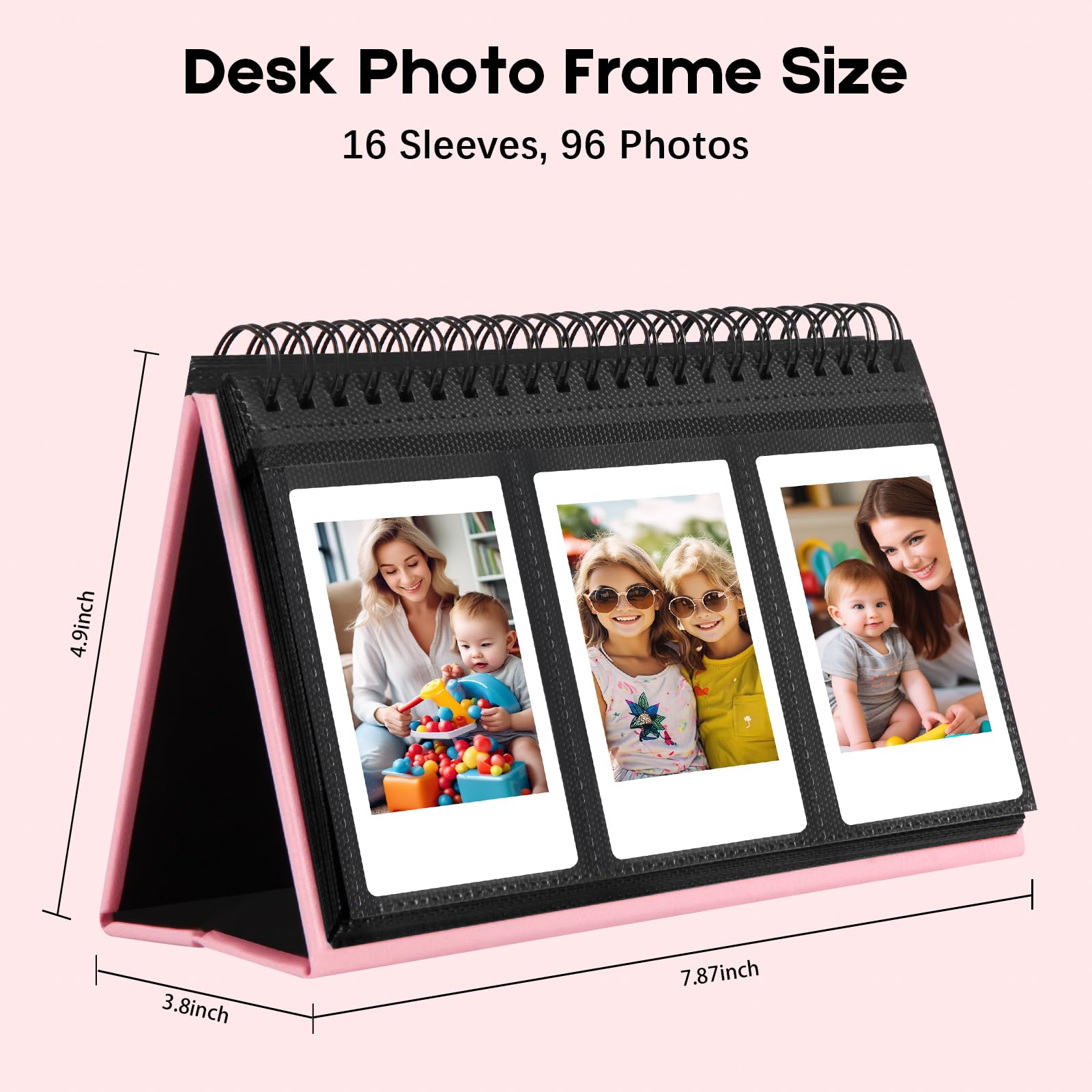 96 Pockets Desk Mini Photo Album For Fuji Instant Mini 12/Mini 11/Mini 9/Mini Evo/Mini 40, Polaroid Z2300/Polaroid Pic 300P/Polaroid Z2300/Polaroid Snap Film,2X3 Inch Name Card (Pink)