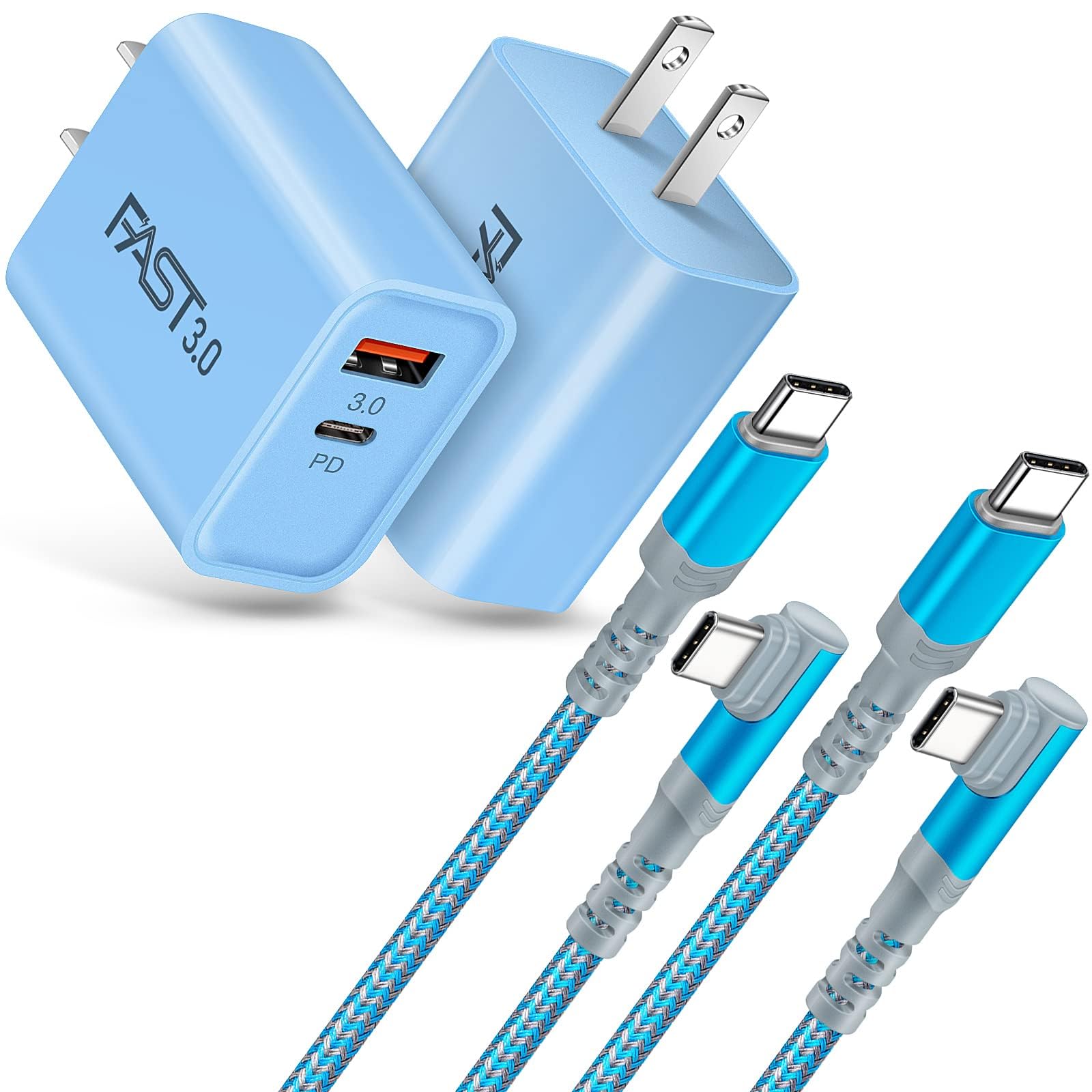 Fast C Charger Kit, 2 Pack 20W Pd Usb C Wall Charger Block + 10Ft Android Phone Charger 90 Degree C C Cable Fit For Samsung Gala