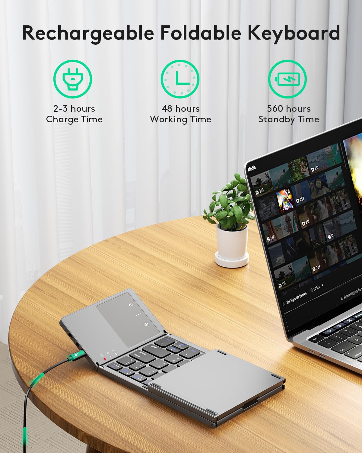 Samsers Foldable Bluetooth Keyboard With Touchpad Portable Wireless Keyboard With Stand Holder, Rechargeable Full Size Ultra Sli