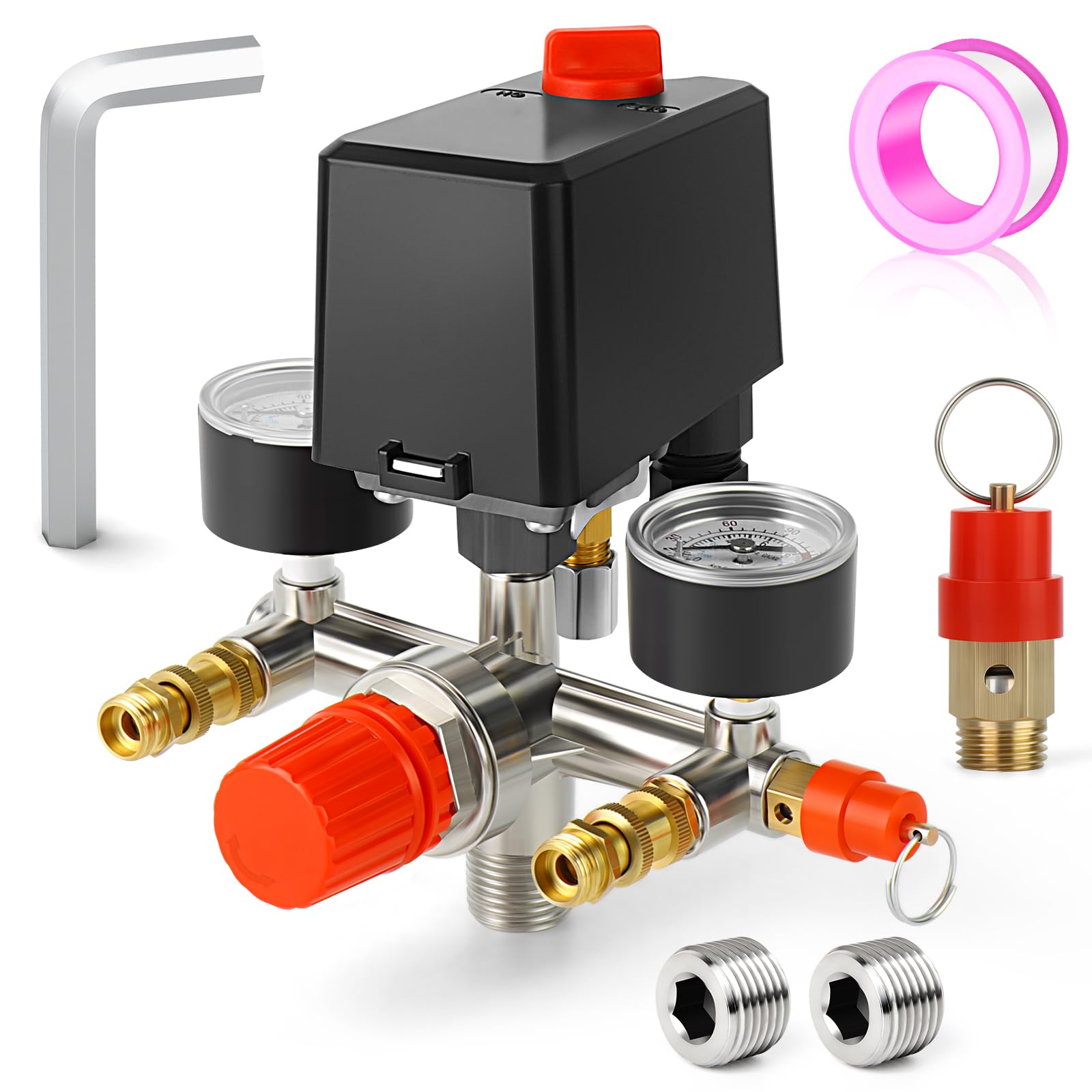 Meanlin Measure Air Compressor Pressure Switch Control Valve 120 150 Psi 110V 240V 1 Way Replacement Parts With 0 180 Pressure G