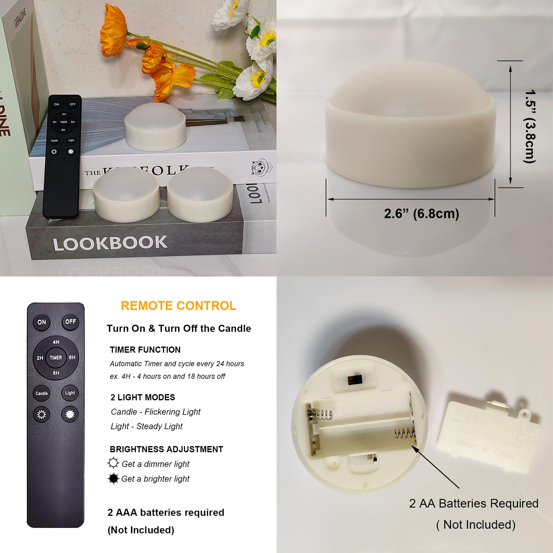 Izan 3 Pack Battery Operated Led Lights With Remote And Timer, Bright Flickering Flameless Candle Set For Pumpkin D  Cor Jack O