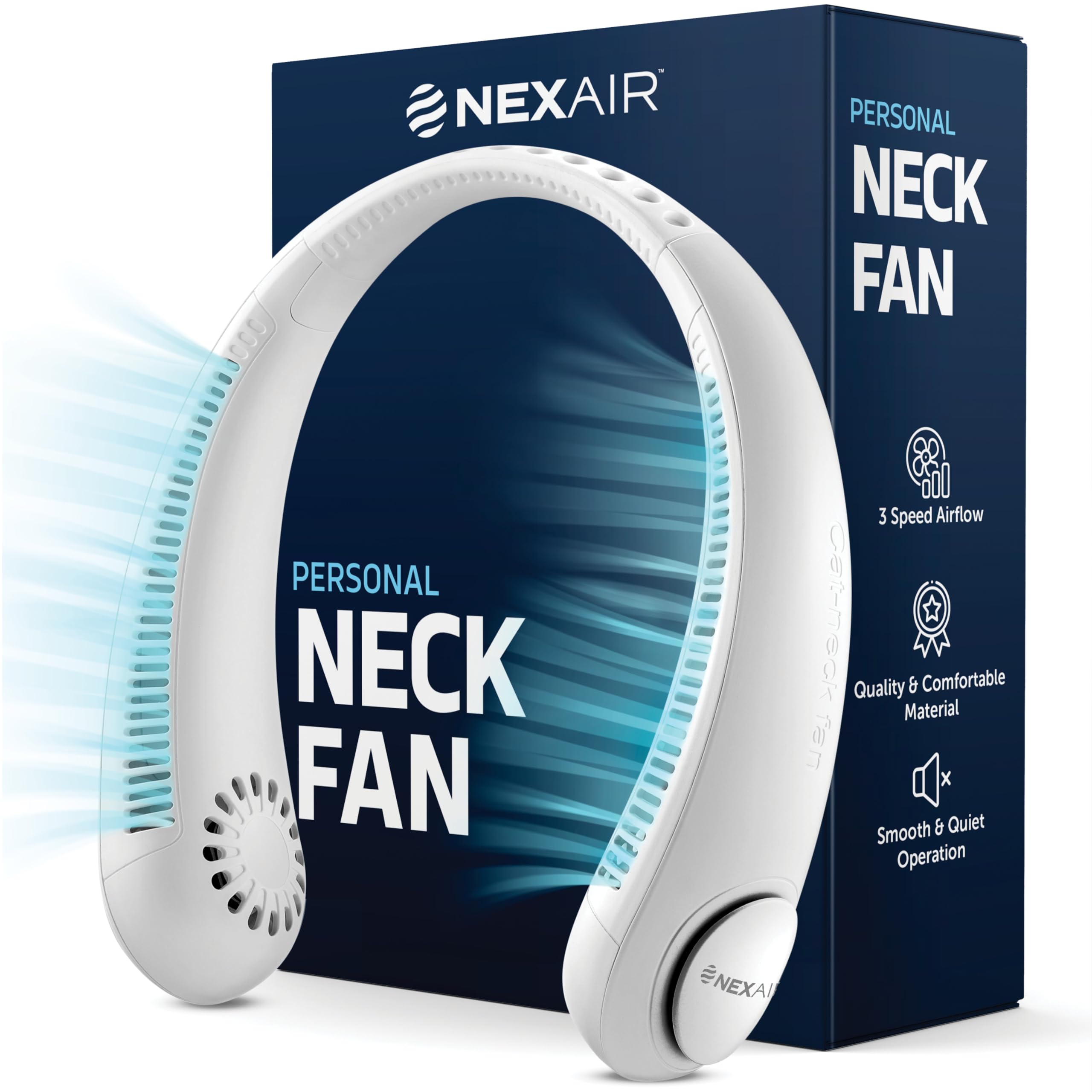 Nexair Portable Neck Fan   3 Speed Rechargeable Bladeless Neck Fan, Adjustable Personal Neck Fan For Women & Men Modern Design,