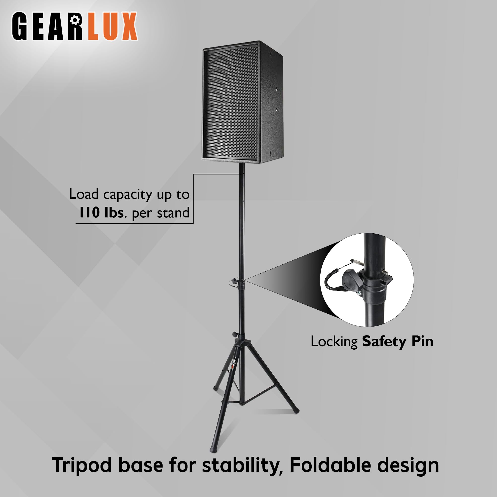 Gearlux Lightweight Tripod Speaker Stands With Carrying Case And Speaker Cables, Maximum Height 70.8 Inches, Load Capacity 110 P