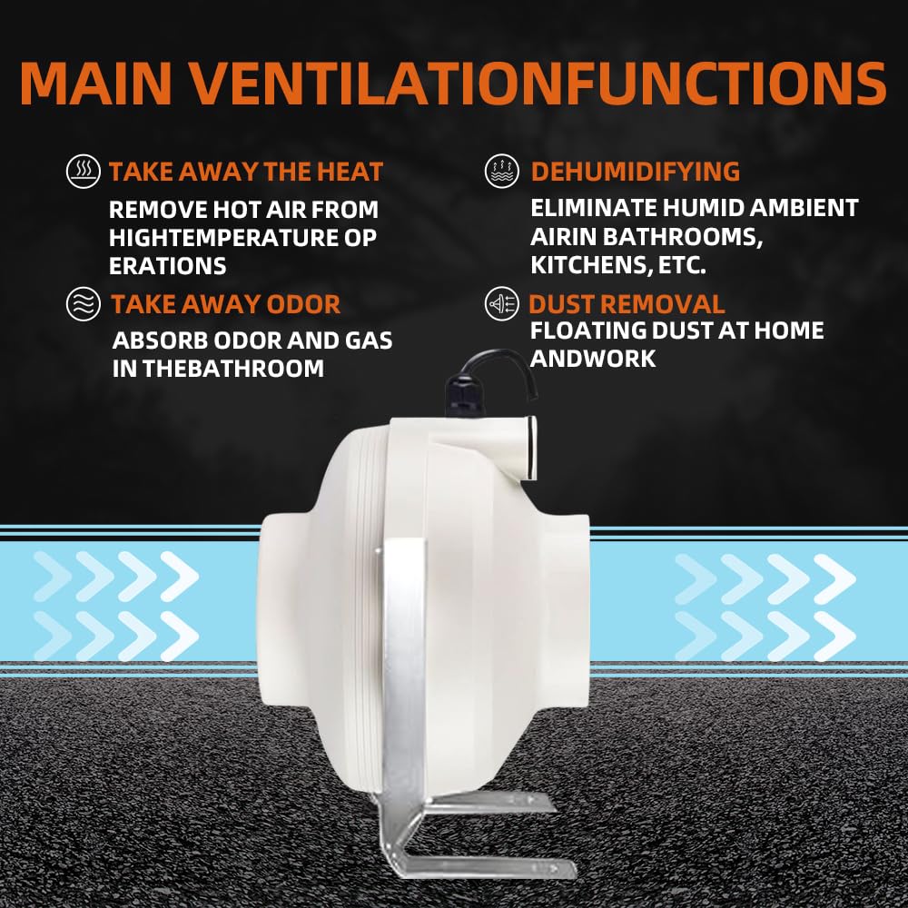 Midcvfrun 6 Inch 420 Cfm Radon Mitigation System Inline Duct Fan, Ip67 Waterproof Electric Exhaust Fan For Indoor Outdoor, Energ