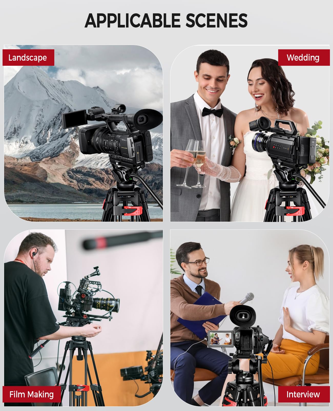 82' /210Cm Professional Video Tripod, Heavy Duty Aluminum Alloy Camera Tripod Stand With 360� Fluid Drag Head, Qr Plate Compatible With Canon Nikon Sony Dslr Camera Camcorder (Load 33Lb)