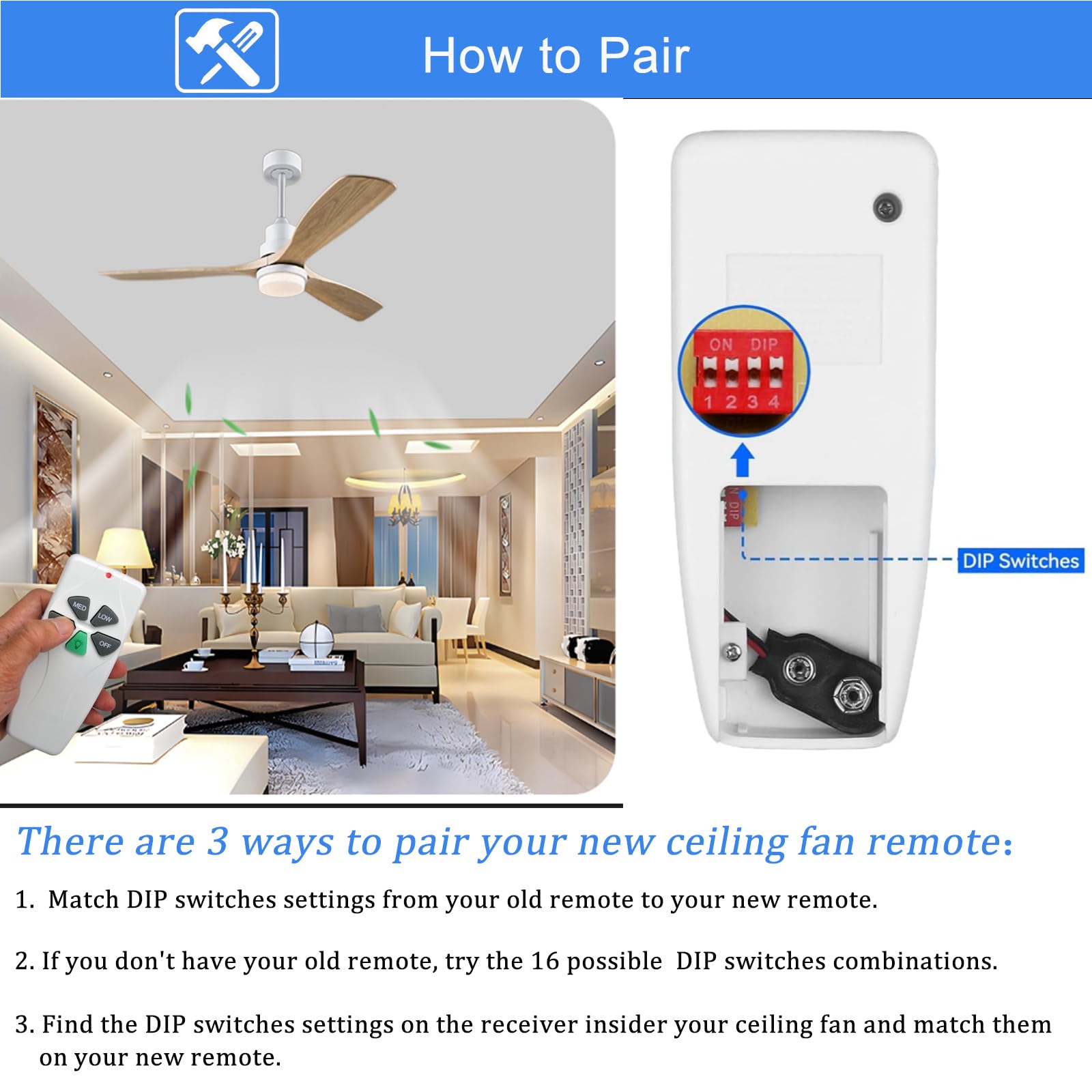Fan53T Ceiling Fan Remote Control Replacement For Harbor Breeze, Allen+Roth, Kichler, Litex, Hampton Bay Ceiling Fans, 3-Speed,