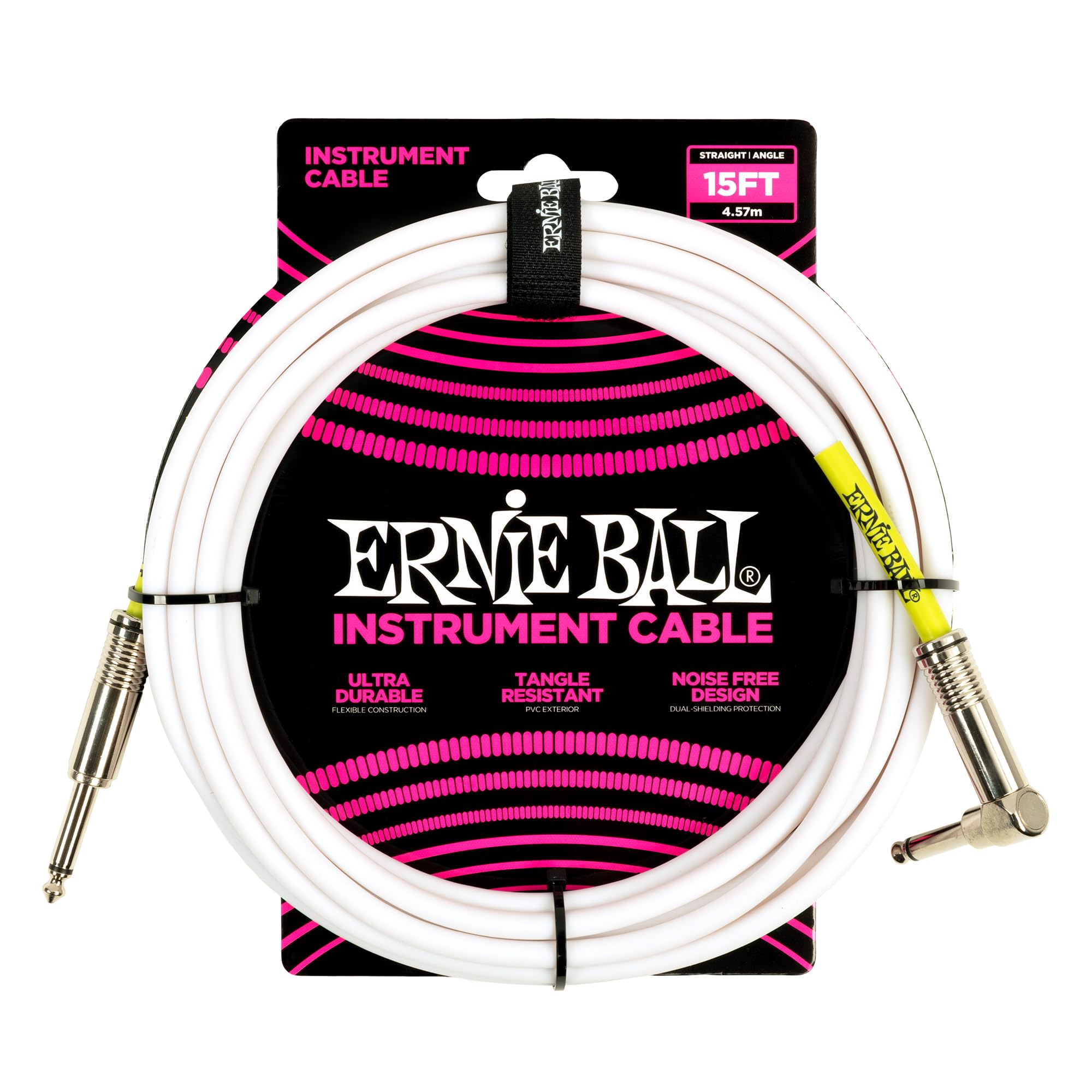 Ernie Ball Instrument Cable, White, 15 Feet (P06400)