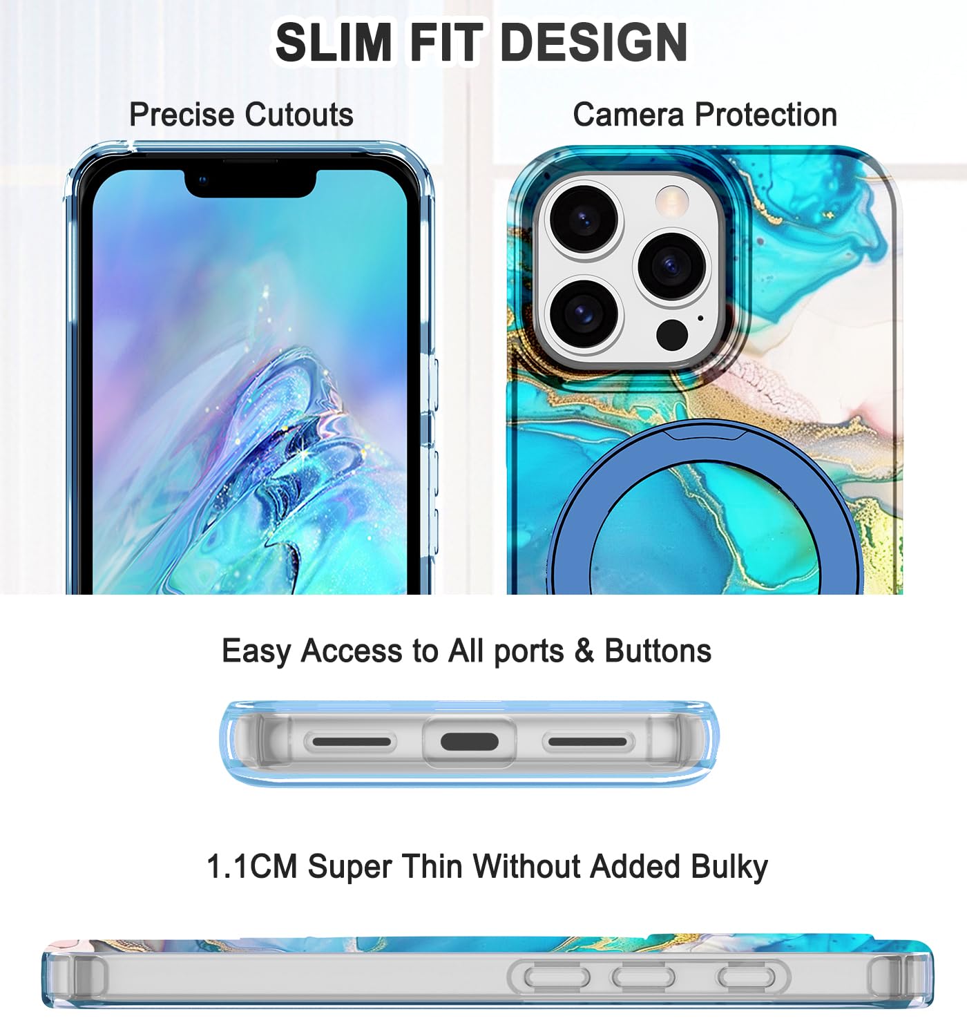 Lamcase For Iphone 12 Case,Iphone 12 Pro Case With Magnetic Invisible Ring Stand [Compatible With Magsafe], Full Body Rugged Sli