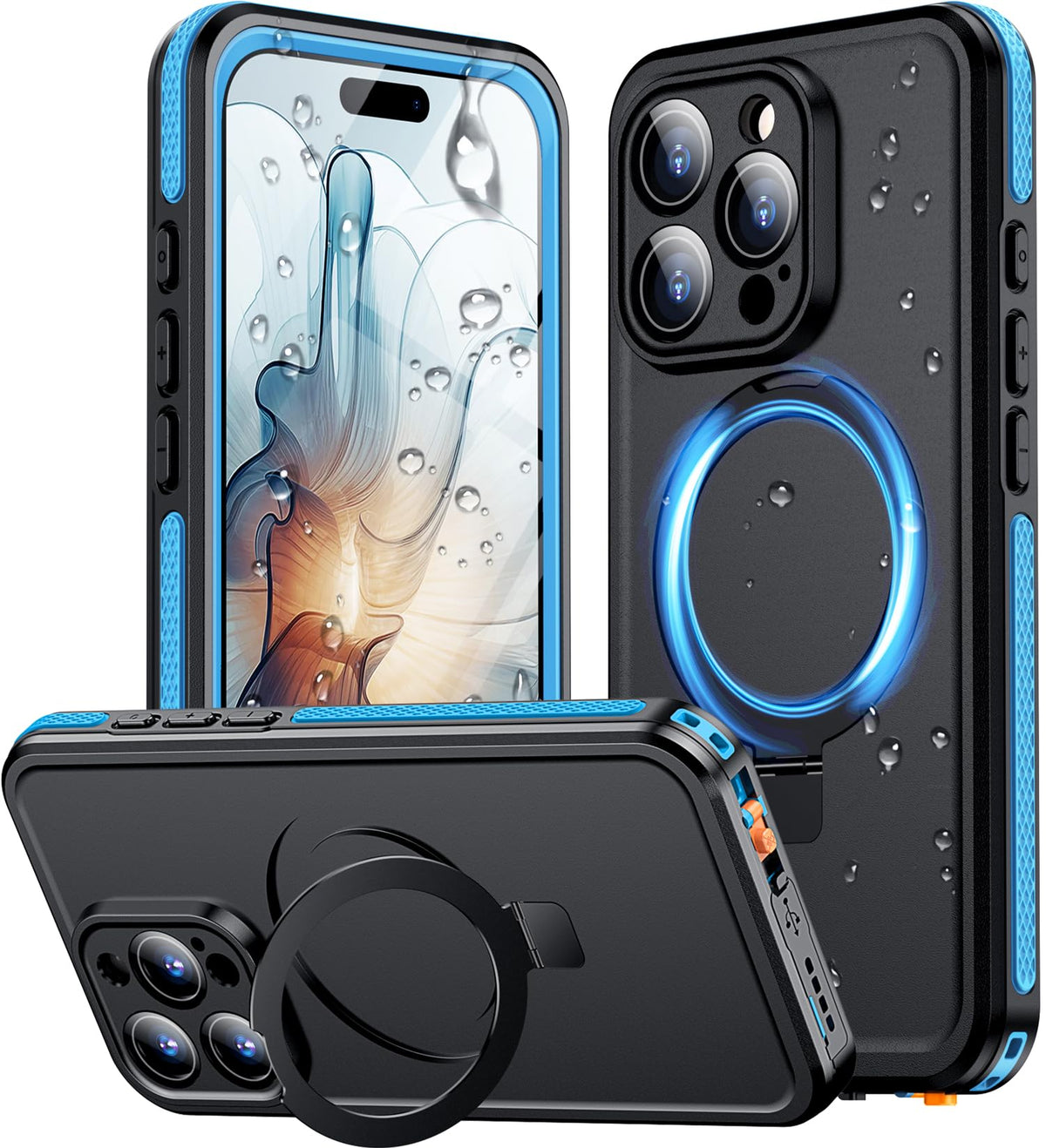 Temdan Magnetic For Iphone 16 Pro Max Case Waterproof, [Built In Ring Invisible Stand & Screen Protector][Ip68 Underwater][Dropp