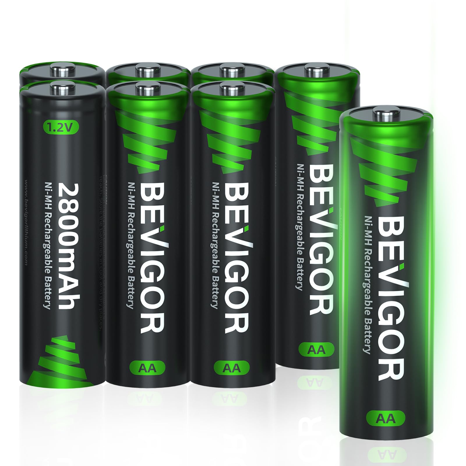 BEVIGOR 8 Pack AA Rechargeable Batteries 1500 Cycle, 2800 mAh High Capacity 1.2V NiMH Rechargeable AA Batteries Low Self Dischar
