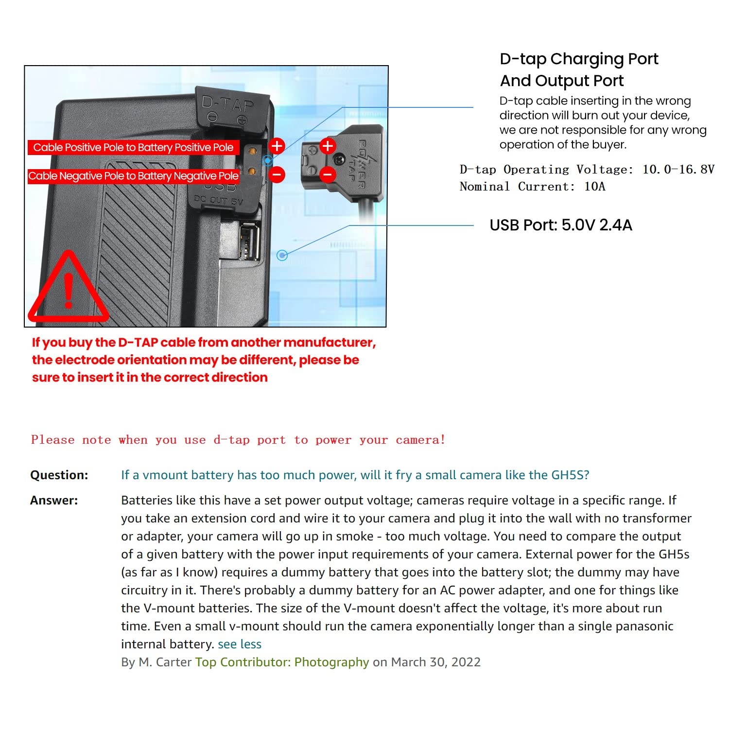 Reytric Upgrade 300Wh(20400Mah) V Mount/V Lock Battery With Upgrade 5A Output D Tap Charger And D Tap Cable