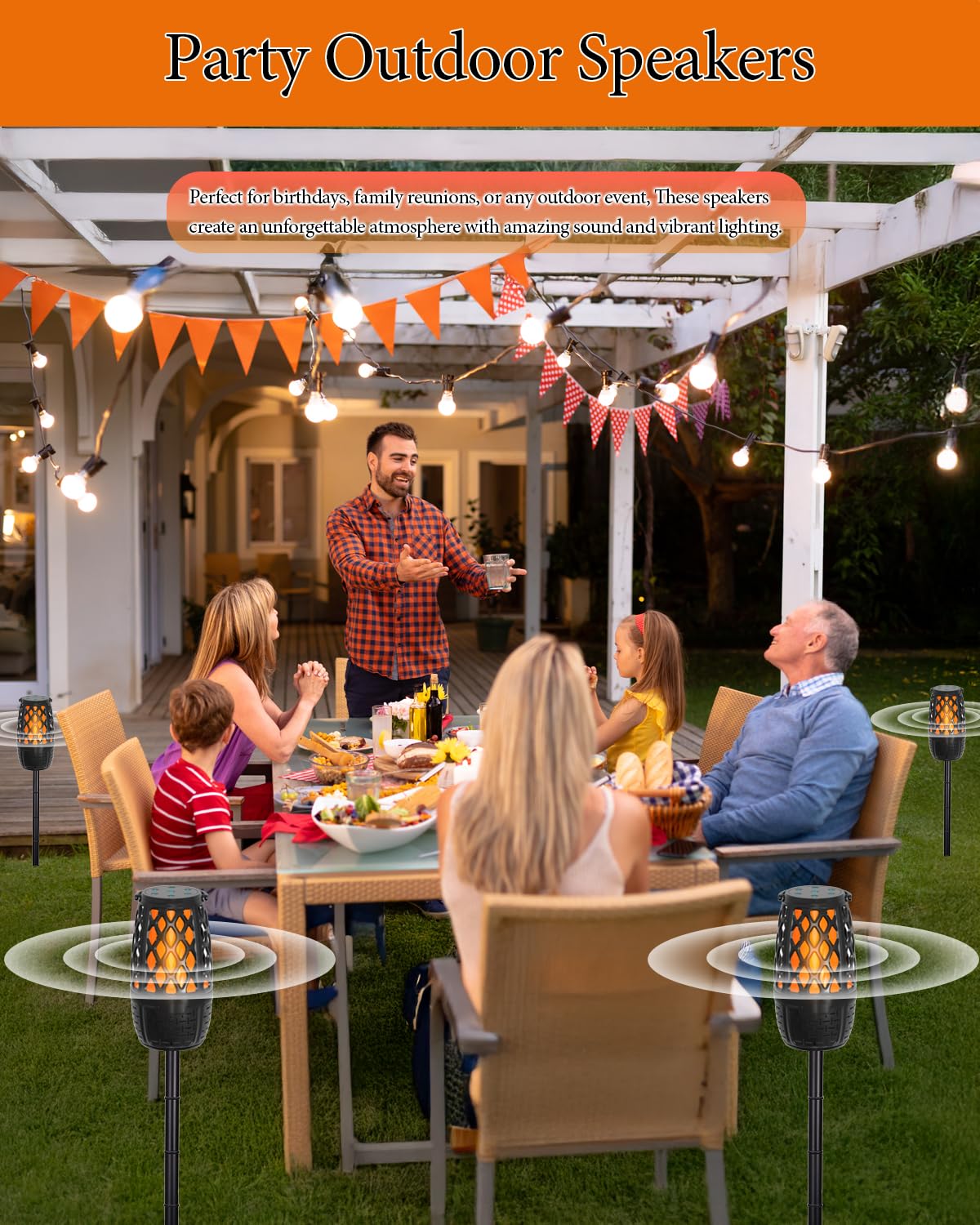 2 Pack Led Flame Outdoor Bluetooth Speaker, Unique Gifts For Men, Ipx6 Waterproof Tiki Torch Atmosphere Flame Speaker For Party