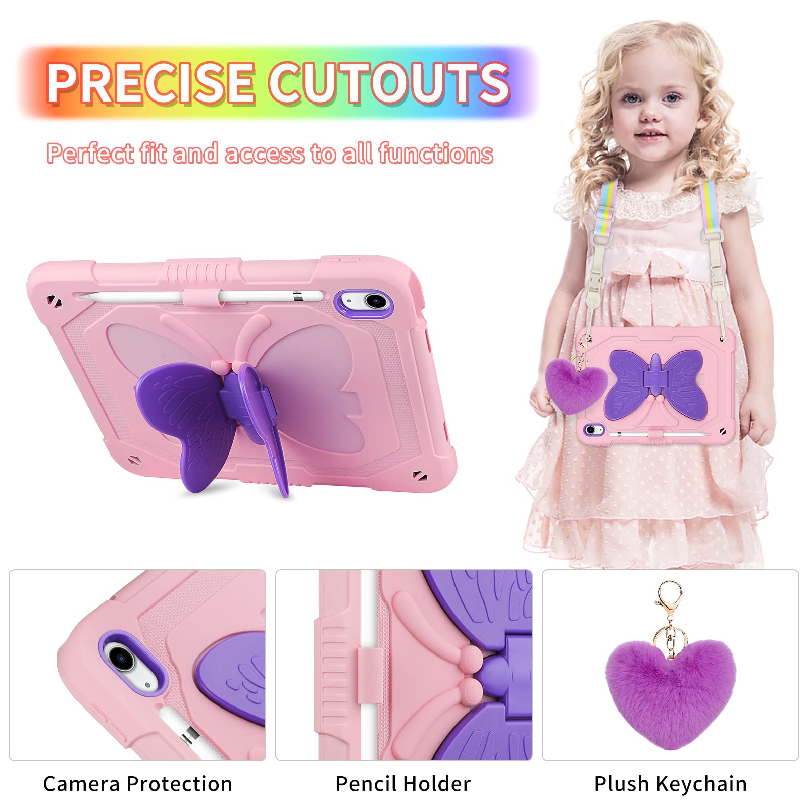 Wesadn For Ipad 10Th Generation Case 2022 With Screen Protector/Butterfly Kickstand/Lanyard/Keychain Rugged Case With Pencil Hol