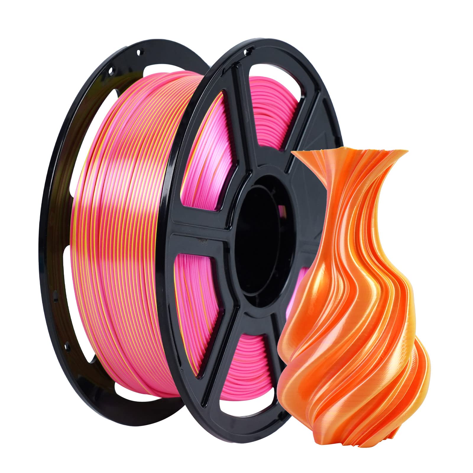 Flashforge Silk Dual Color Filament, Pink And Yellow 2 In 1 Coextrusion Silk Pla Filament 1.75Mm, 3D Printer Filament Color Chan