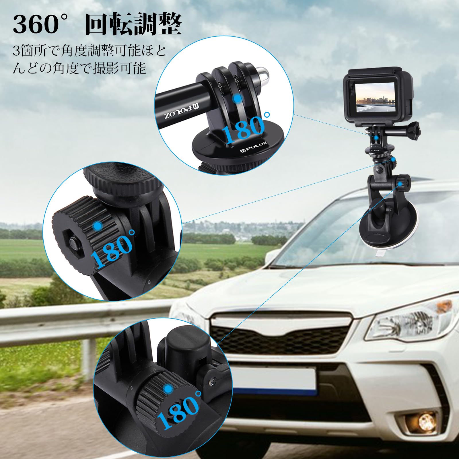 Puluz Suction Cup Mount For Gopro Car Mount, Adjustable Vehicle Window & Windshield Mount Holder, Compatible With Gopro Hero 11