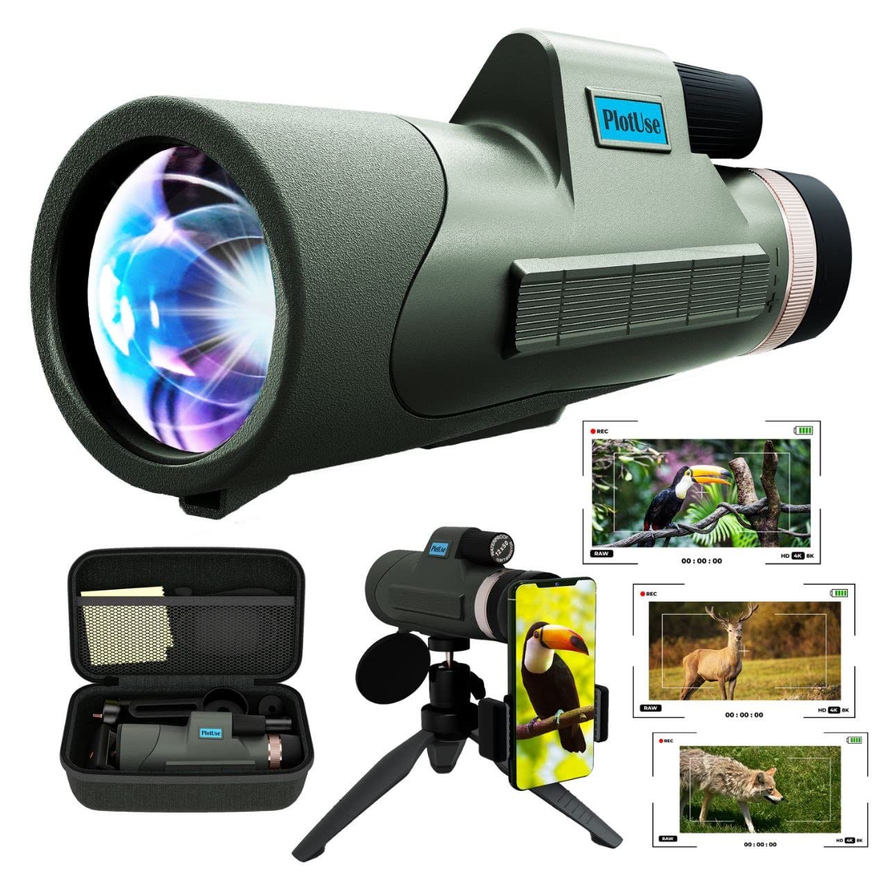 12X50 Monocular Telescope High Powered With Smartphone Adapter Tripod And Portable Bag, Larger Vision Monoculars For Adults With