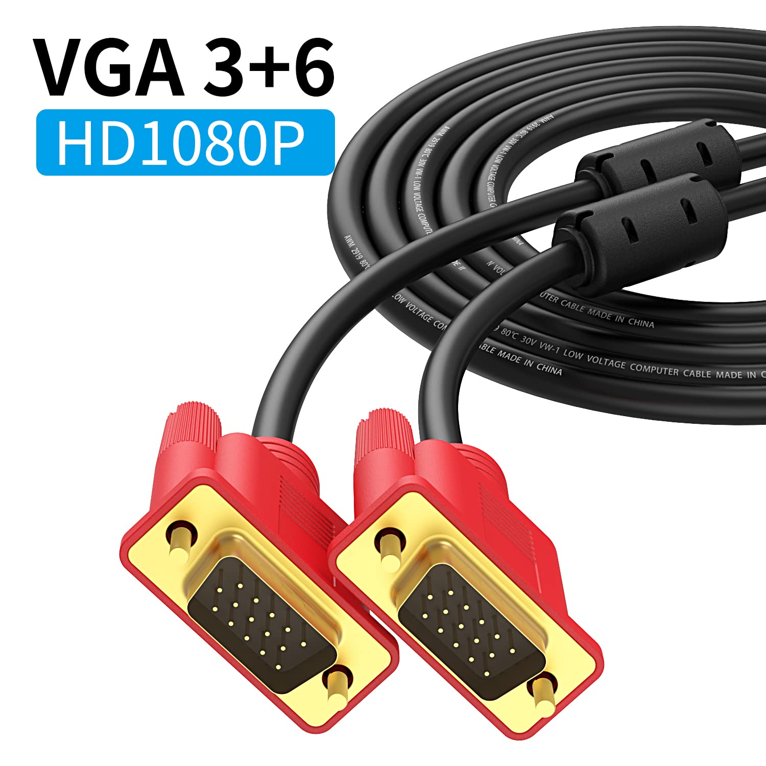 Abireiv Vga Cable 15Feet, Vga To Vga Hd15 Monitor Cable For Pc Laptop Tv Projector