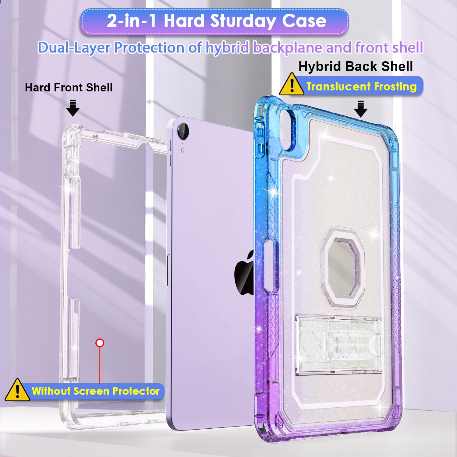 Zonefoker For Ipad Air 6Th 11 Inch M2 Generation Case 2024, Ipad 5Th/4Th 11 Inch 2022/2020, Purple Blue Glitter Cover With Penci