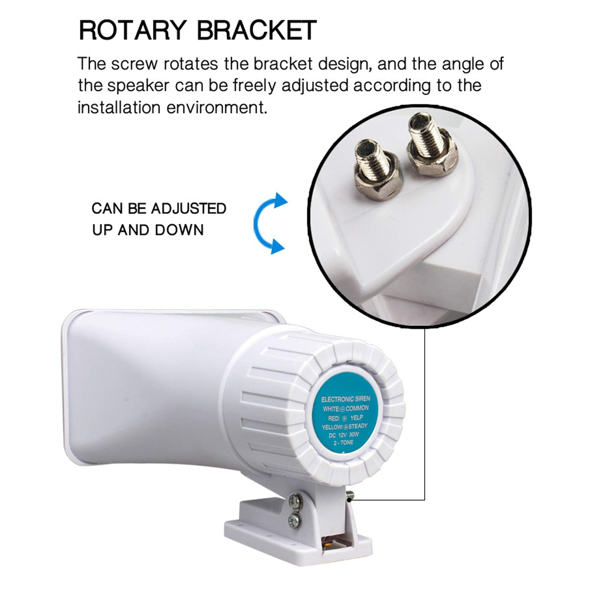 Kllsmdesign 30W Alarm Siren ,Dual Tone Outdoor Self Contained Electric Security Ring Siren With Bracket,6 12V Dc 1.1Ah 130Db 8 X 5.5 X 9 Inch For Car Home Doorbell Security Protection System,White