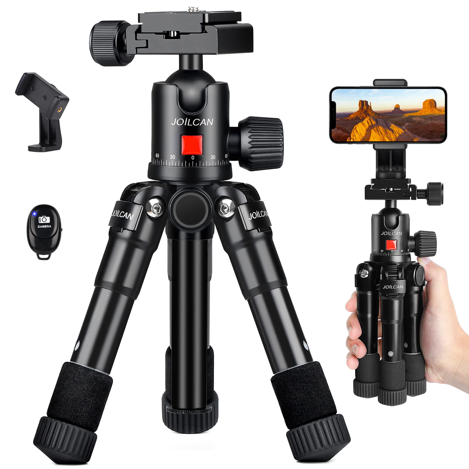 Joilcan Mini Tripod For Camera, 21'' Aluminum Small Desktop Tripod, Heavy Duty Tripod With 360 Ball Head, Travel Tripods For Dsl