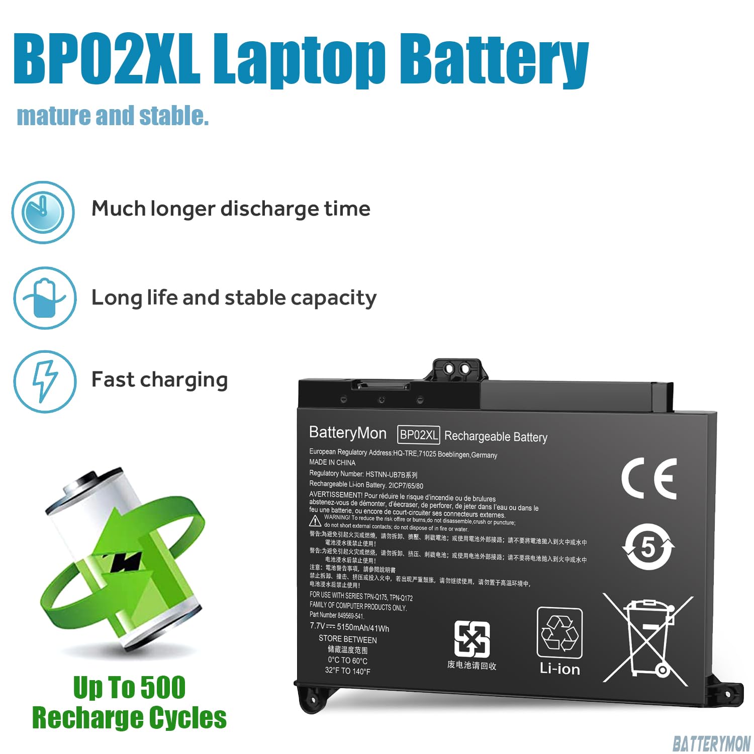 849909 850 Bp02Xl Battery For Hp Pavilion 15 Au 15T Au 15 Au010Wm 15 Au018Wm 15 Au020Wm 15 Au030Wm, Pavilion 15 Aw 15 Aw100 15 A
