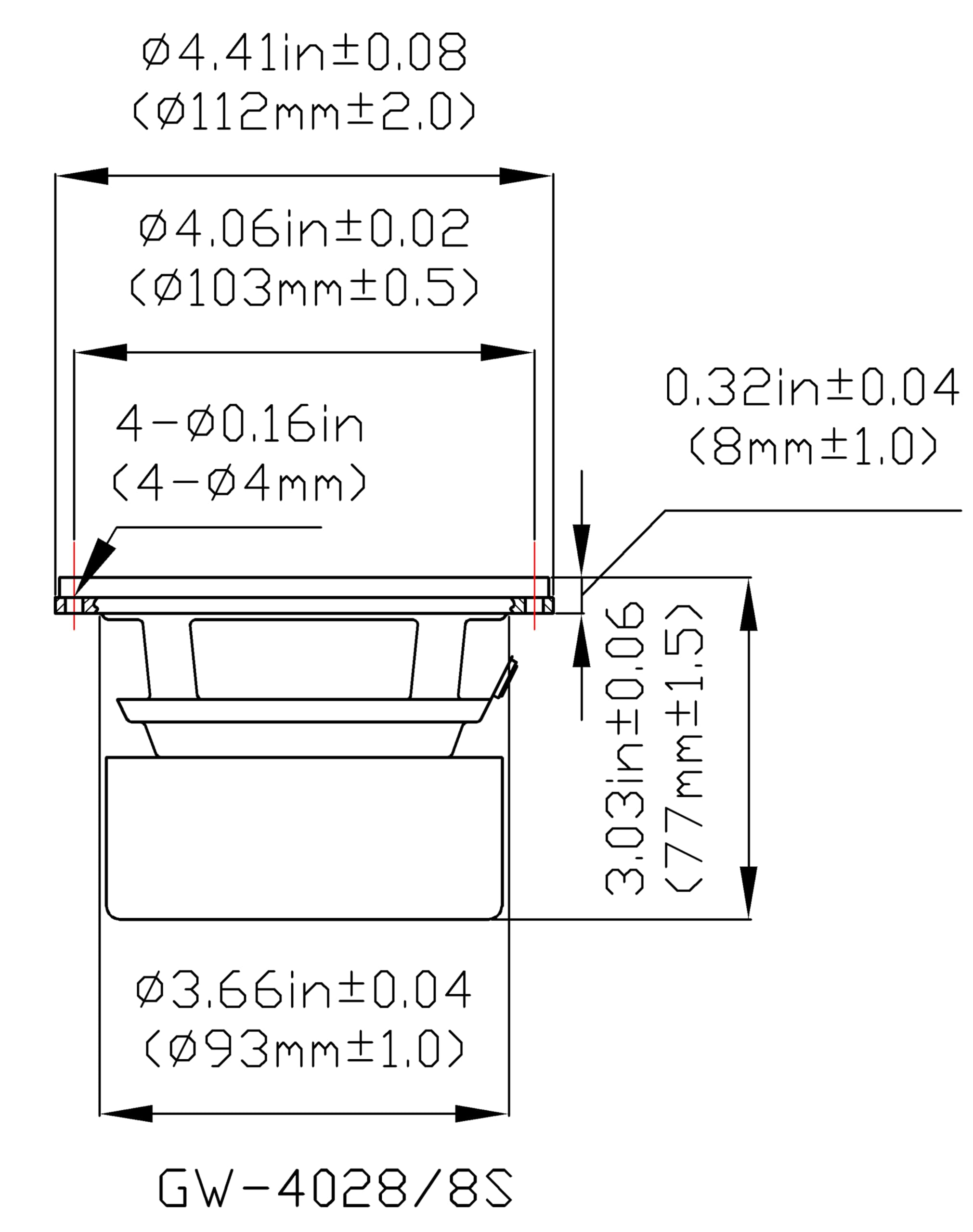 Goldwood Sound Gw 4028/S Shielded 4'' Woofer 70 Watt 8Ohm Replacement Speaker