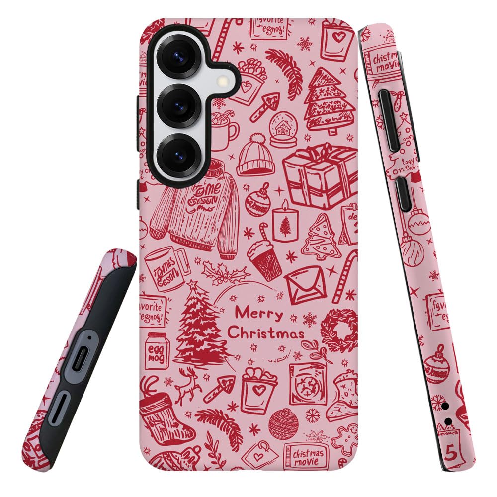 DJSOK Compatible with Samsung Galaxy S25 Plus,Frosted PC Anti-Scratch Shockproof Case - Christmas Red Hat Tree