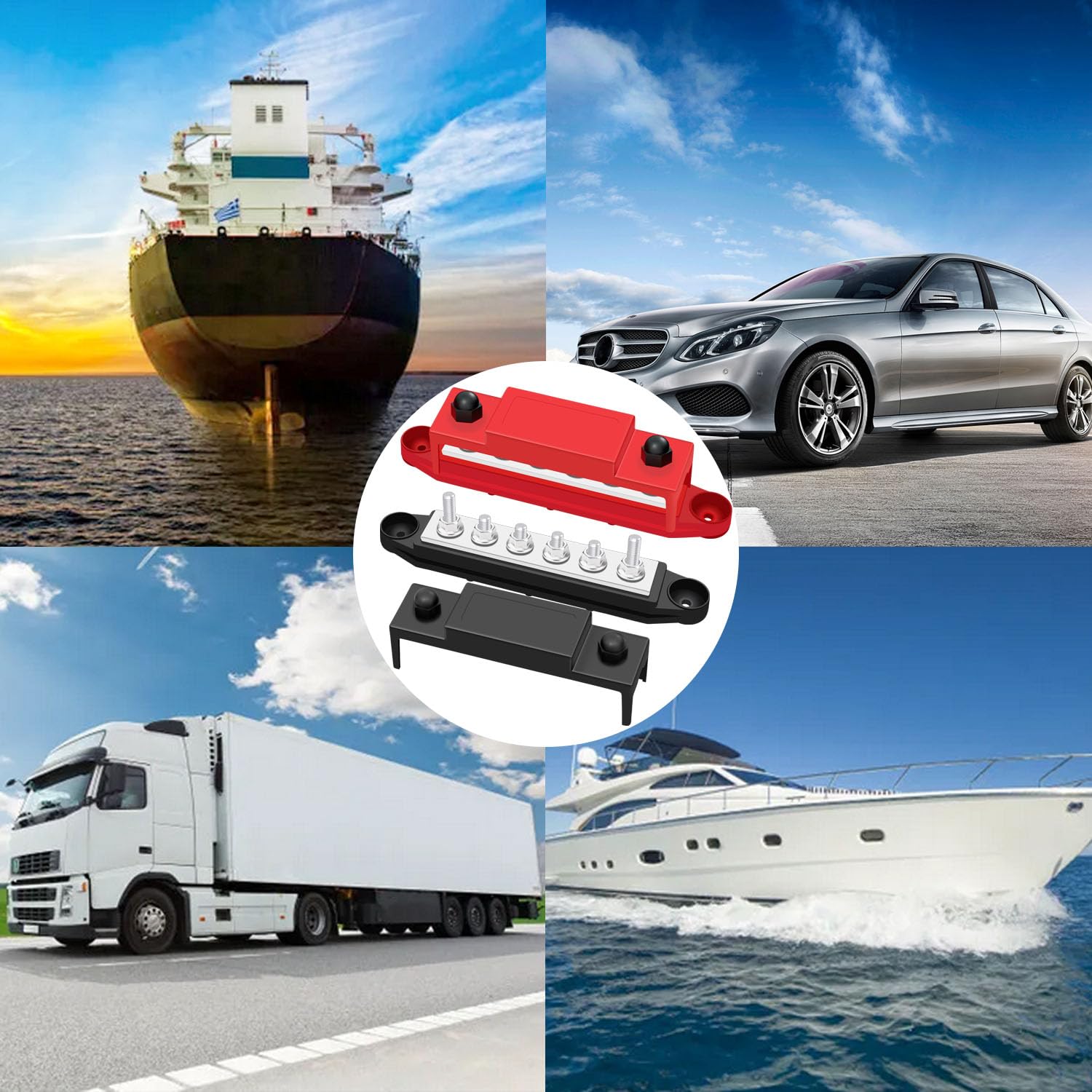 Aienxn 250A 12V Bus Bar Marine, 1/4'' Power Distribution Block, Battery Buss Bar, Automotive Busbar Terminal Block For Car And B