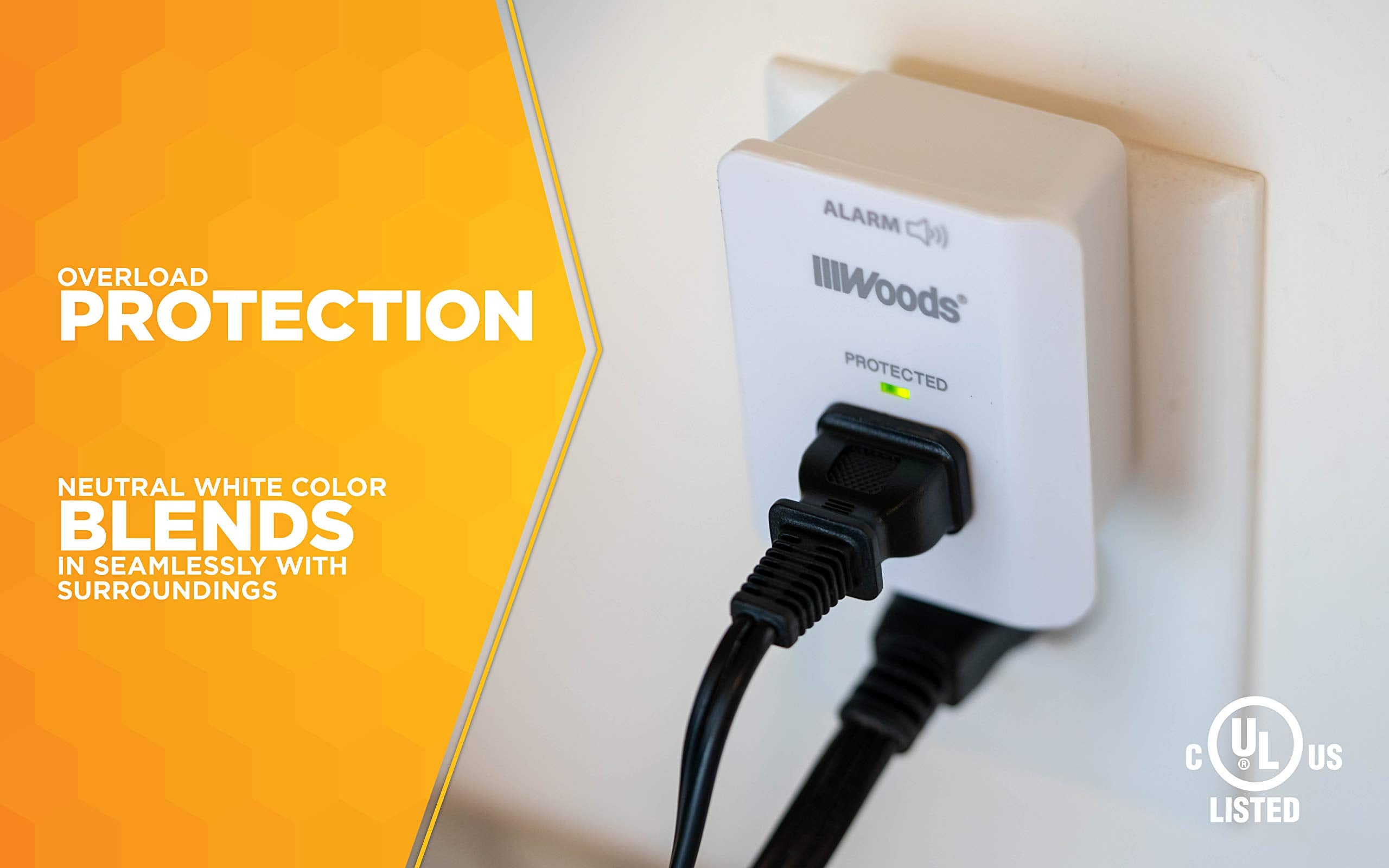 Woods 41008 Surge Protector One 3 Prong Power Outlet Led Indicator Light And Alarm, 1080J, White