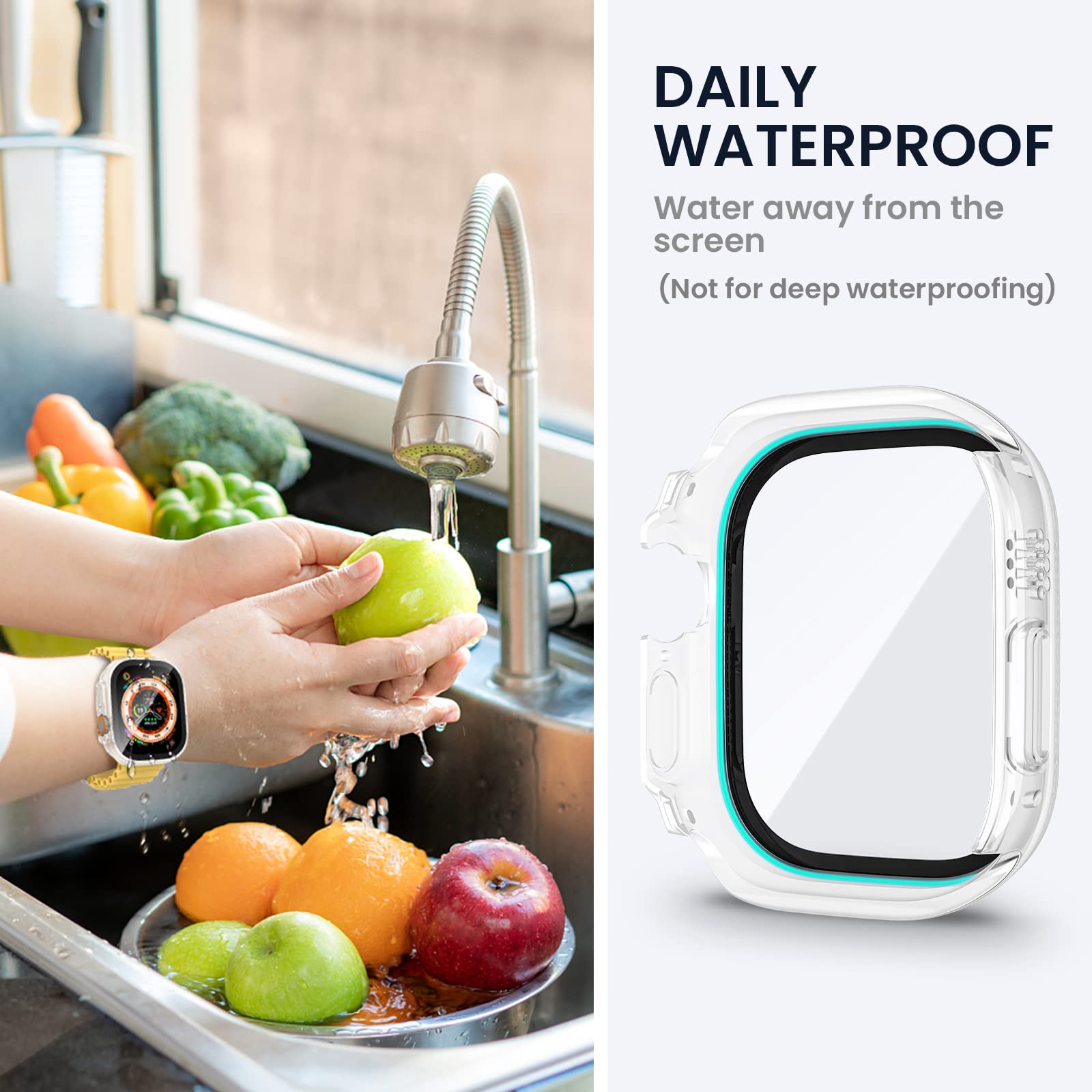 Tensea (2 In 1) For Waterproof Apple Watch Ultra 2/Ultra Screen Protector Case 49Mm Accessories, Iwatch Protective Pc Face Cover