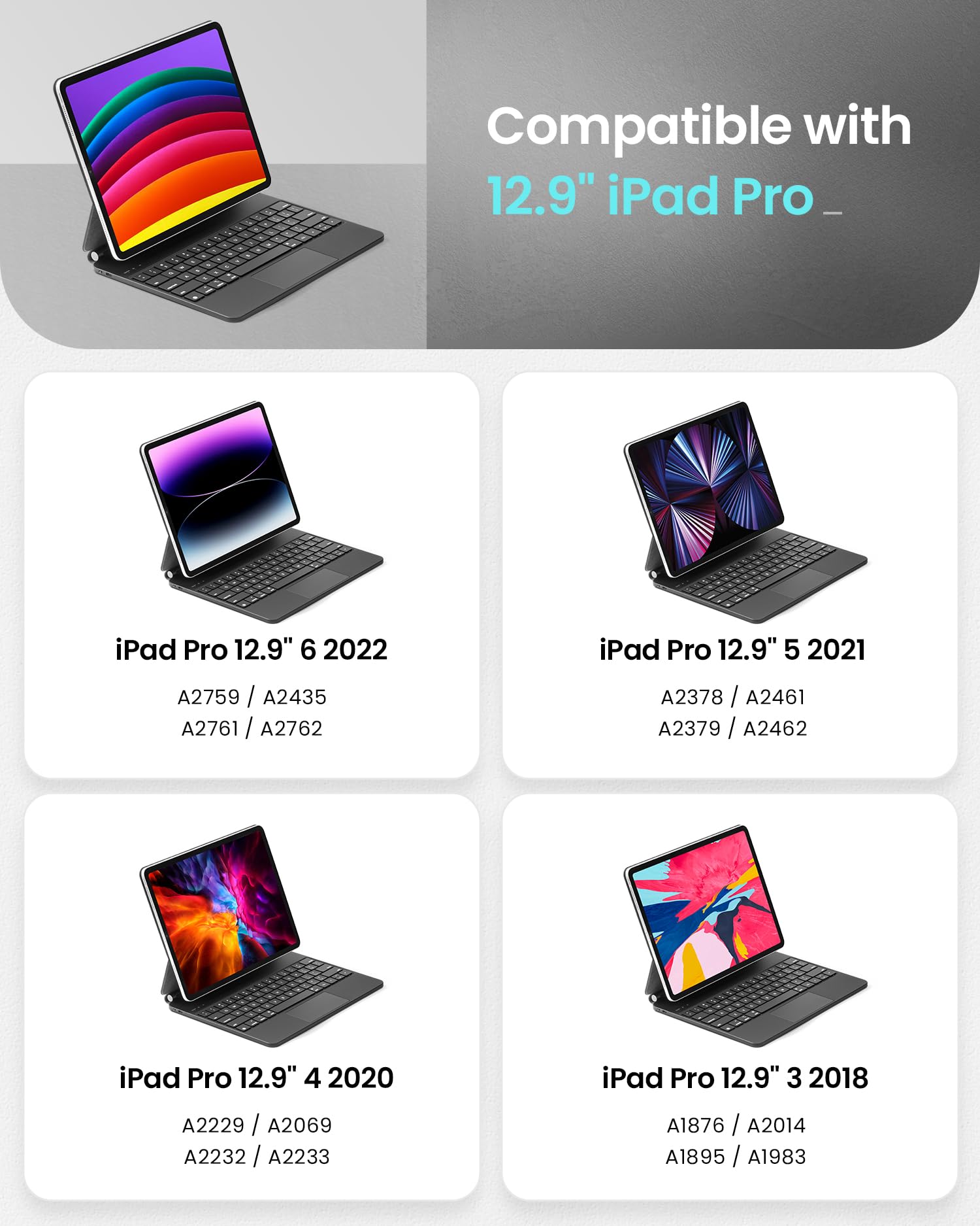 Essager Ipad Keyboard Case For Ipad Pro 12.9 Inch 6/5/4/3 Gen, Ipad Case With Keyboard With Kickstand, Multi Touch Trackpad, Blu