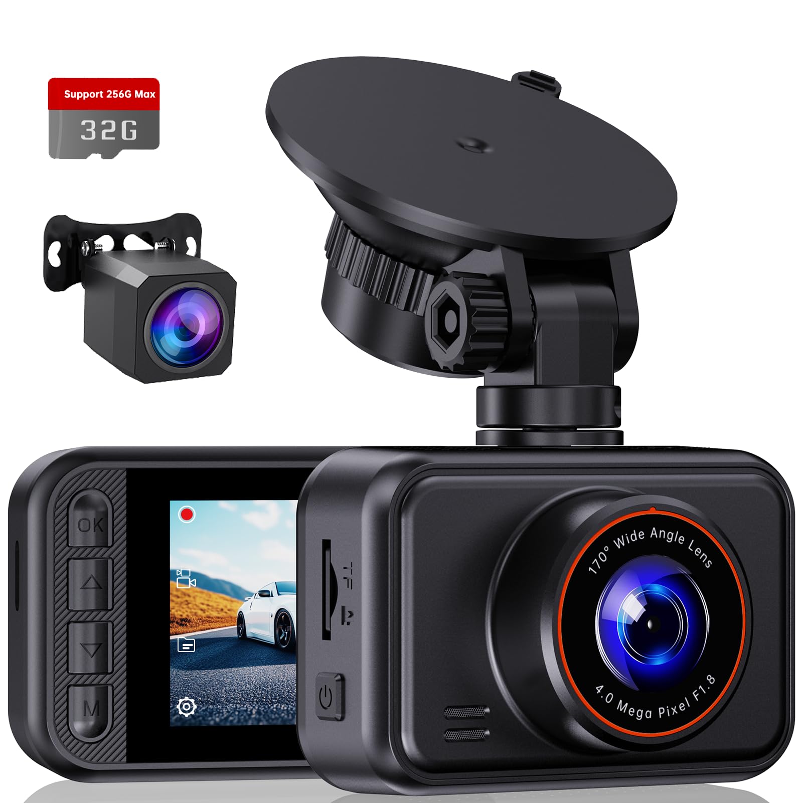 E Yeeger Dash Cam Front And Rear, 2.5K Dual Dash Camera For Cars, 2560P Mini Car Camera, 2 Inch Ips Screen, 32Gb Card Included,