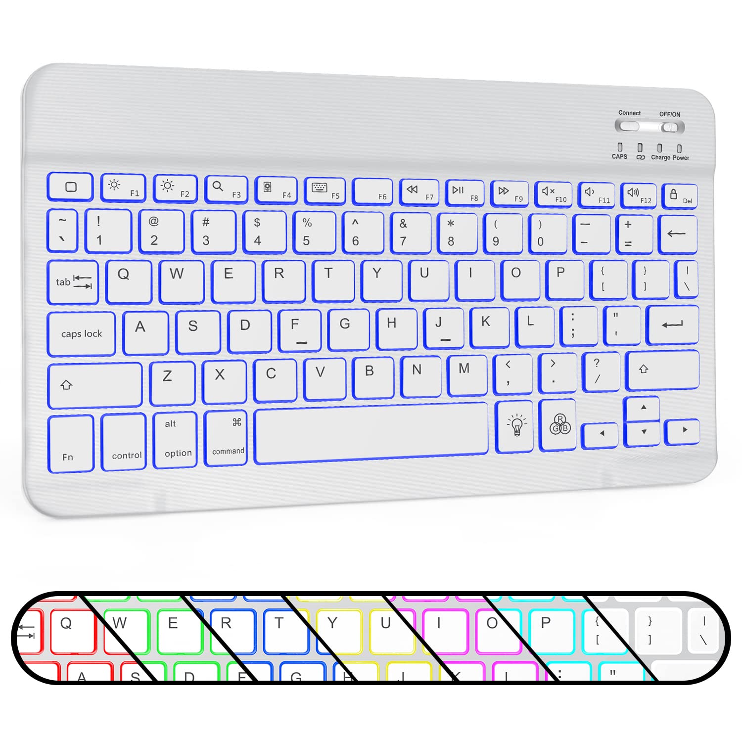 Omoton Bluetooth Keyboard, Wireless Rechargeable Keyboard For Ipad, Ipad Pro, Ipad Mini, Ipad Air With Illuminated Led (White)