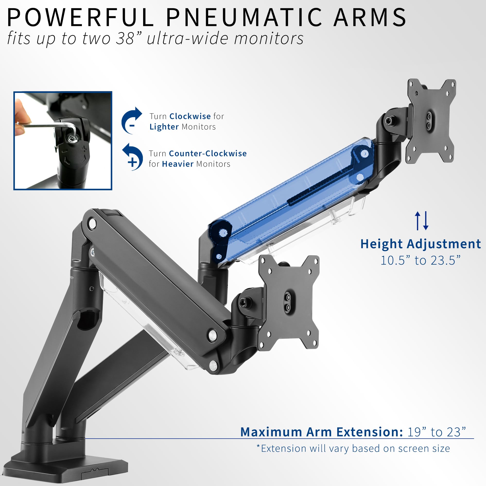VIVO Premium Aluminum Heavy Duty Arms, Fits 2 Ultrawide Monitors up to 38 inches, Widescreen Dual Monitor Desk Mount with Instant Pneumatic Spring Height Adjustment VESA Stand, STAND V102G2
