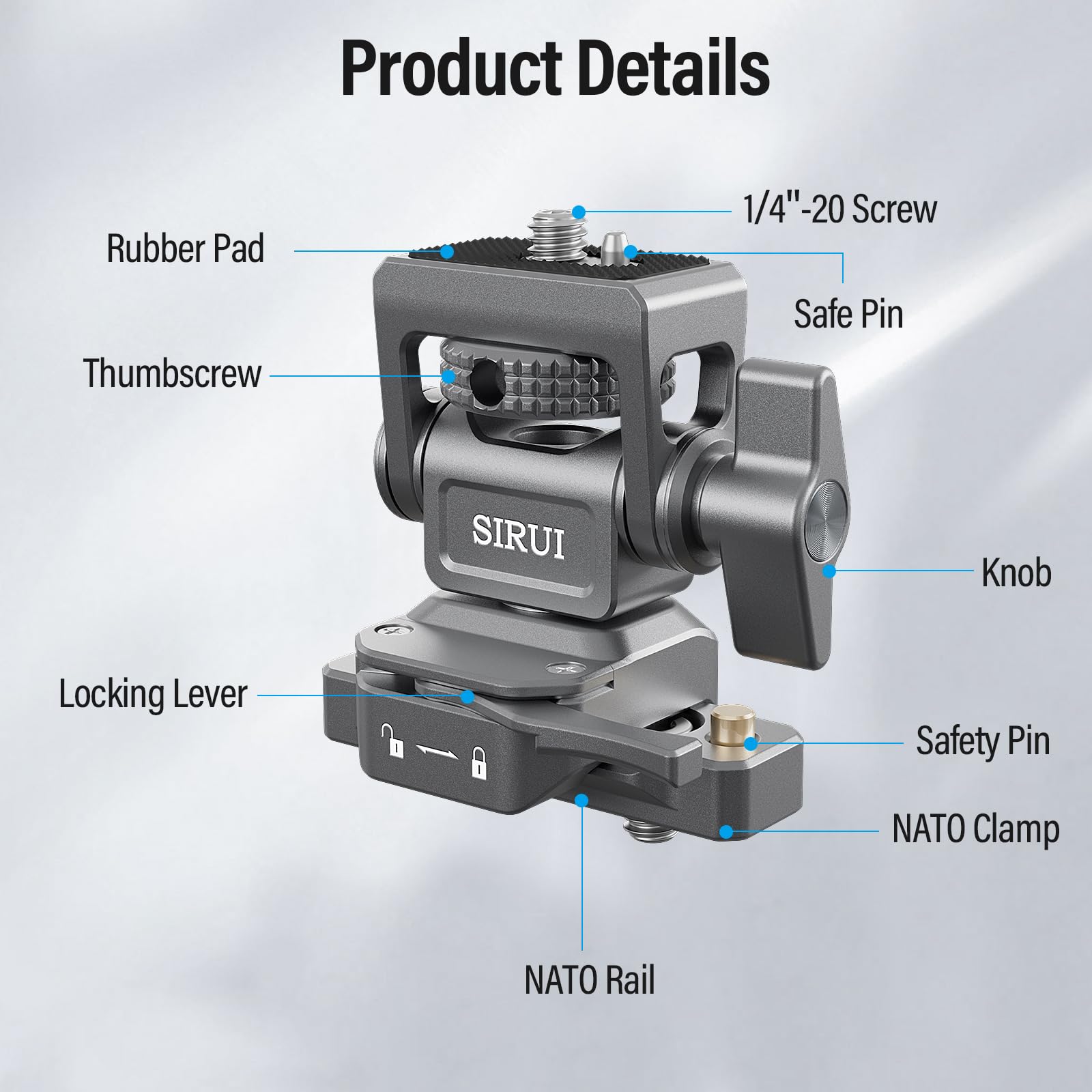Sirui Camera Monitor Holder With Nato System Mount, 360� Swivel And 180� Tilt Field Monitor Mount For 5� And 7� Monitor, Nato Rail Included, Am Mtn