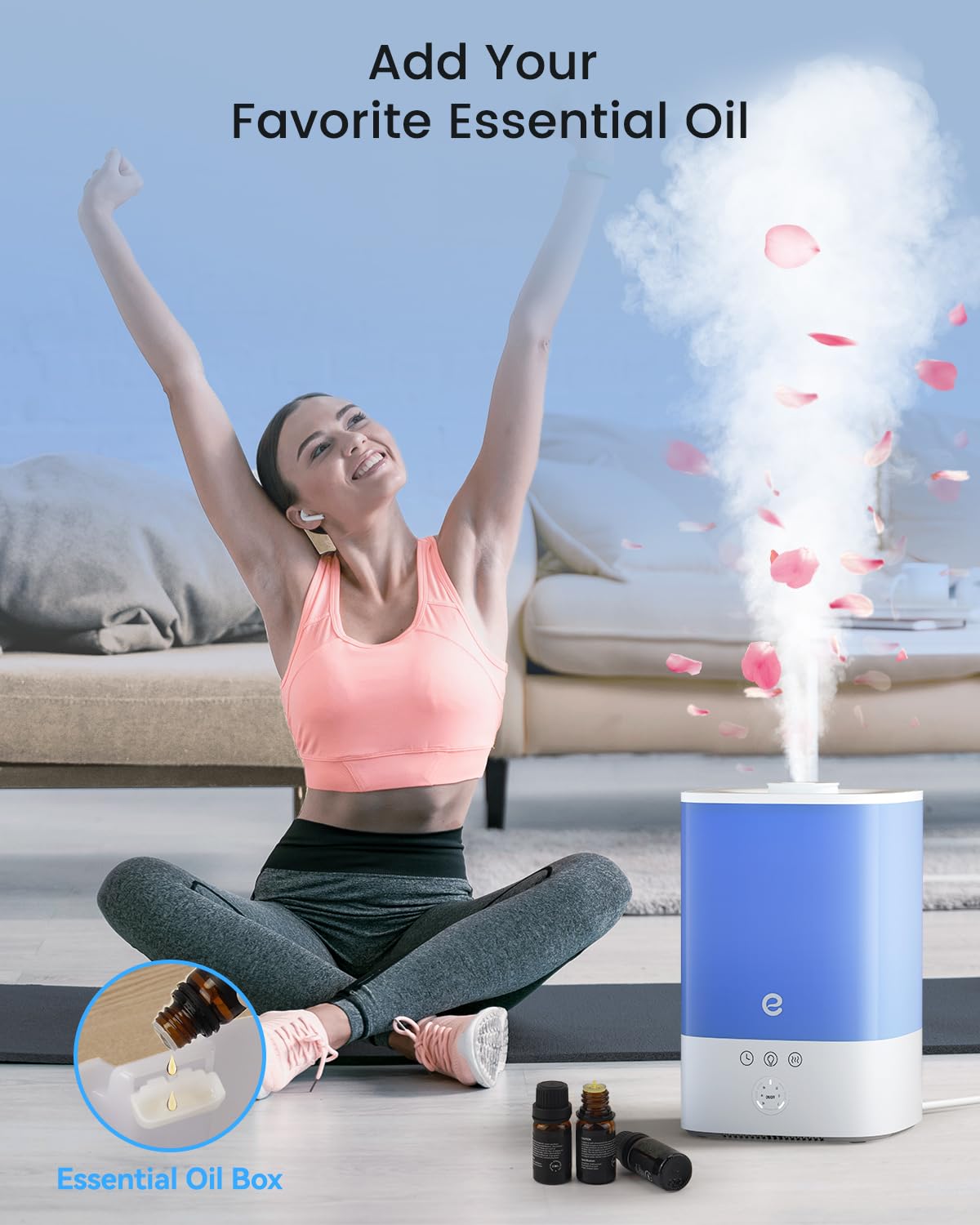 Esemoil Humidifiers For Bedroom, 3.5L Top Fill Cool Mist Humidifier For Baby Nursery & Plants, Oil Diffuser, 40 Hour & 8 Color N