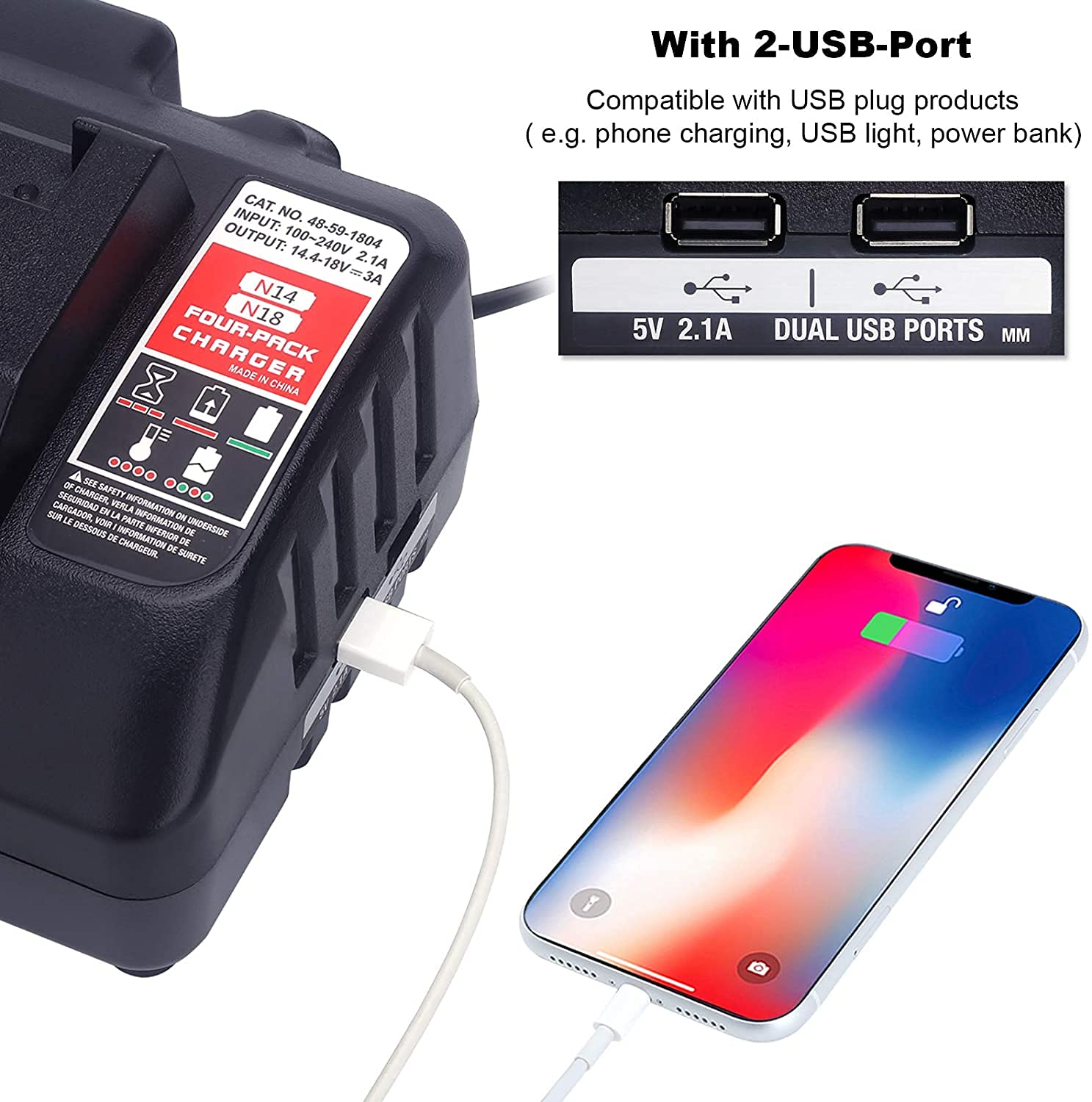 M18 4 Ports Rapid Battery Charger Replacement For Milwaukee M18 18Volts Battery Charger 48 59 1804 Milwaukee 14.4V 18V Xc Lithiu