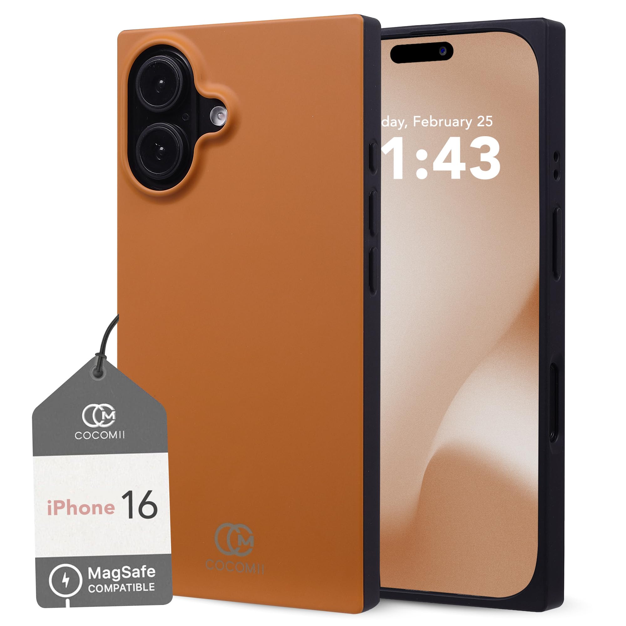 COCOMII Rectangle Case for iPhone 16, Compatible with MagSafe, Matte Toffee