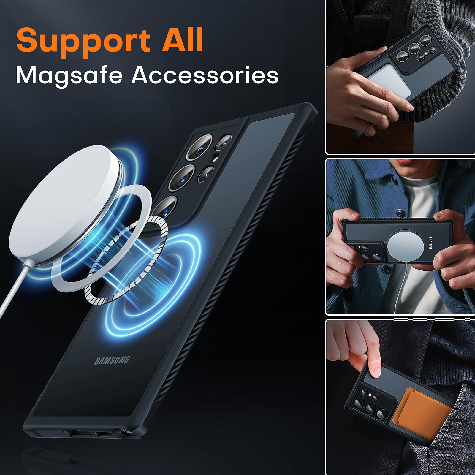 Tocol For Samsung Galaxy S23 Ultra Case Magnetic, [Full Camera Protection] With 2 Pack Soft Screen Protector [Military Drop Prot