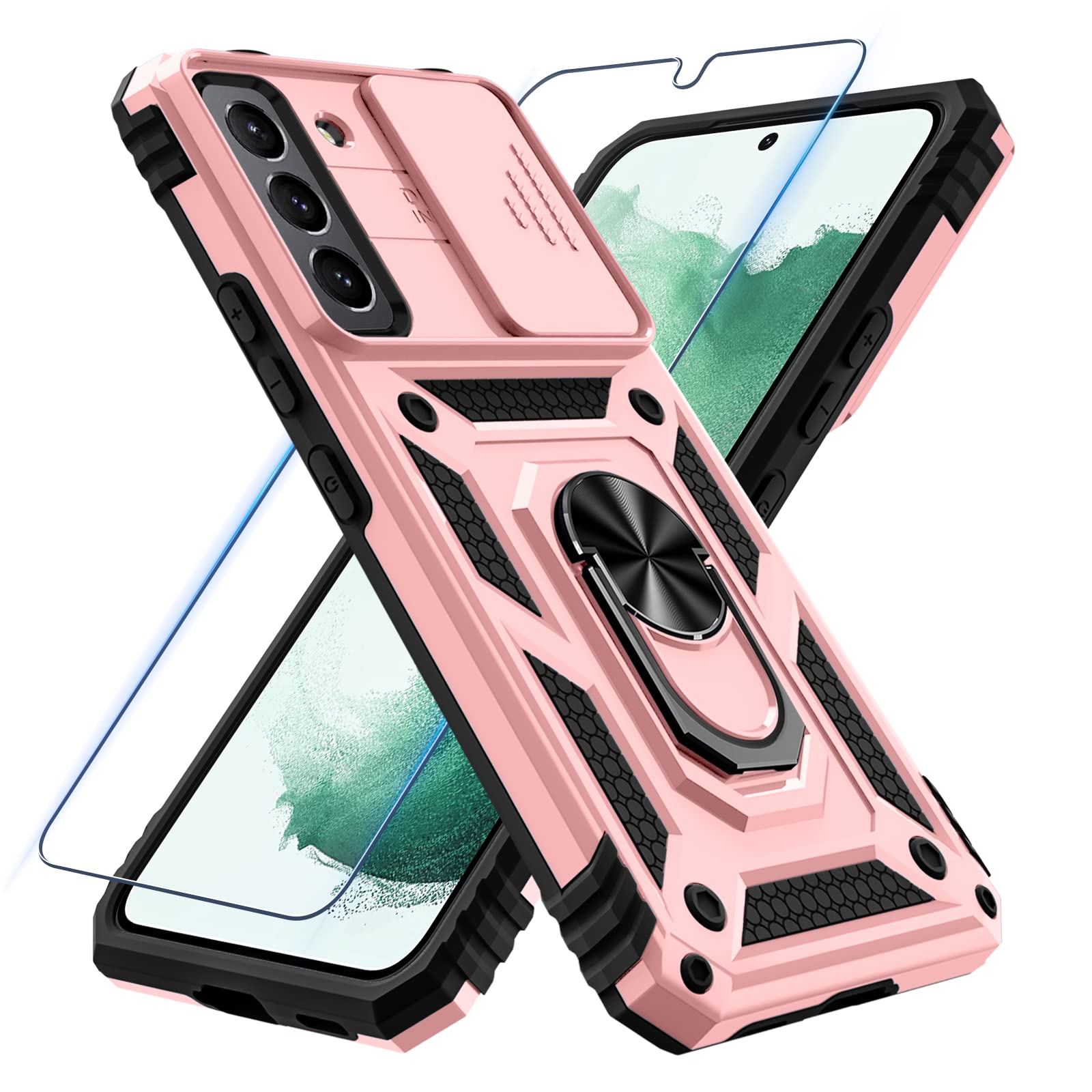 Janmitta Compatible With Samsung Galaxy S22 Case With Screen Protector[Not For S22+],Heavy Duty Shockproof Full Body Phone Cover