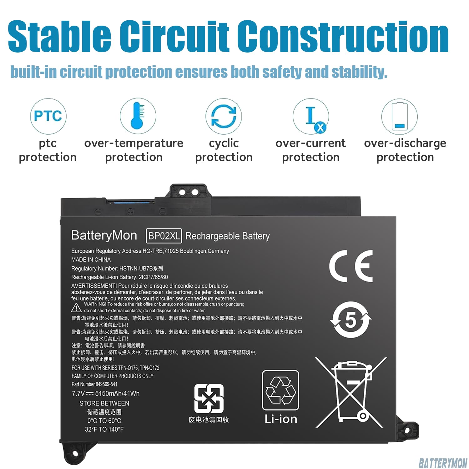 849909 850 Bp02Xl Battery For Hp Pavilion 15 Au 15T Au 15 Au010Wm 15 Au018Wm 15 Au020Wm 15 Au030Wm, Pavilion 15 Aw 15 Aw100 15 A