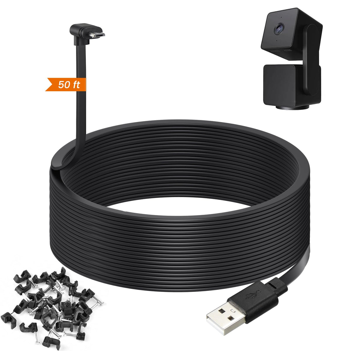 Weishan 50Ft Power Cord Compatible With Wyze Cam Pan V3 Security Camera   15M Long Flat Usb To Micro Usb L Shaped 90 Degree Char