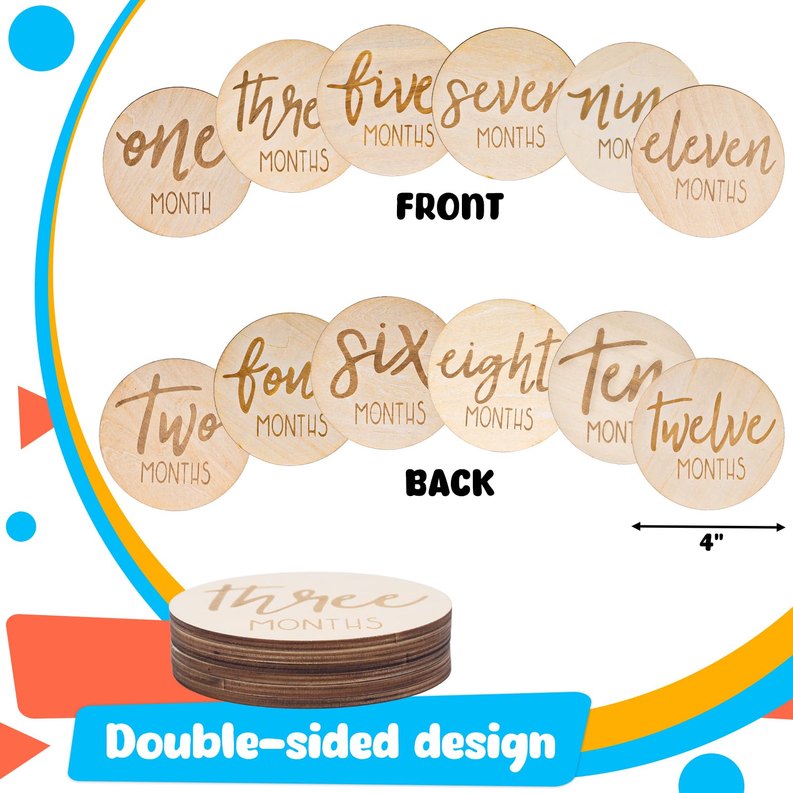 Amor Present 6Pcs Monthly Milestone Marker Discs, Wooden Baby Monthly Cards Double Sided Photo Props For Boys Girls Gifts